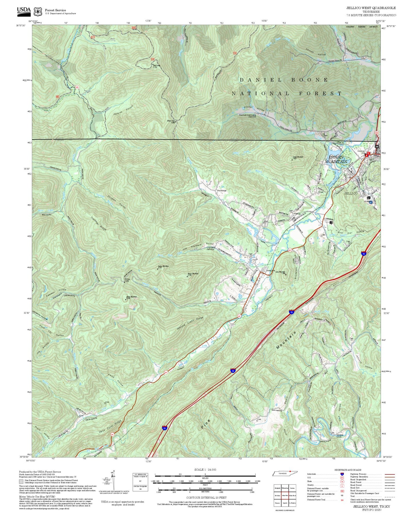 2025 Forest Service Topo Map of Jellico West Tennessee