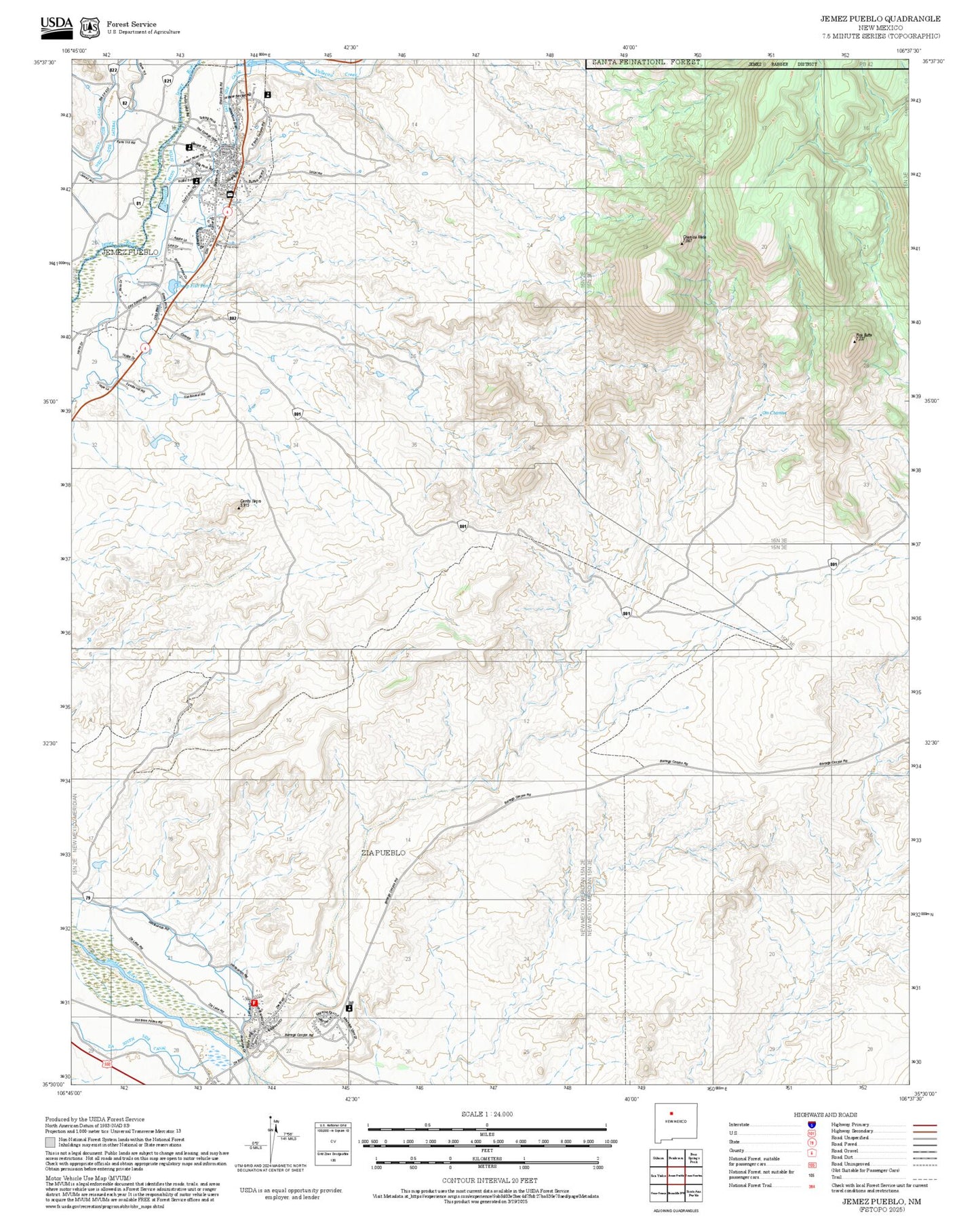 2025 Forest Service Topo Map of Jemez Pueblo New Mexico