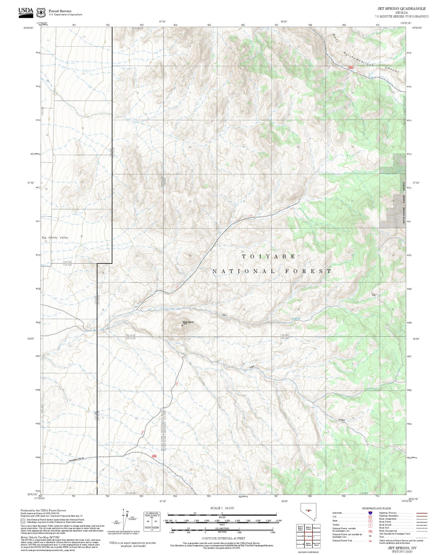 2025 Forest Service Topo Map of Jet Spring Nevada
