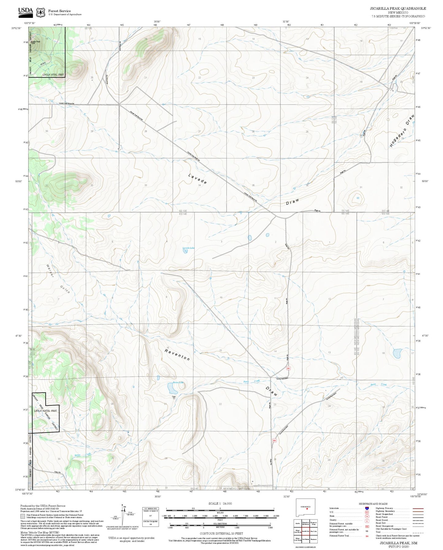 2025 Forest Service Topo Map of Jicarilla Peak New Mexico