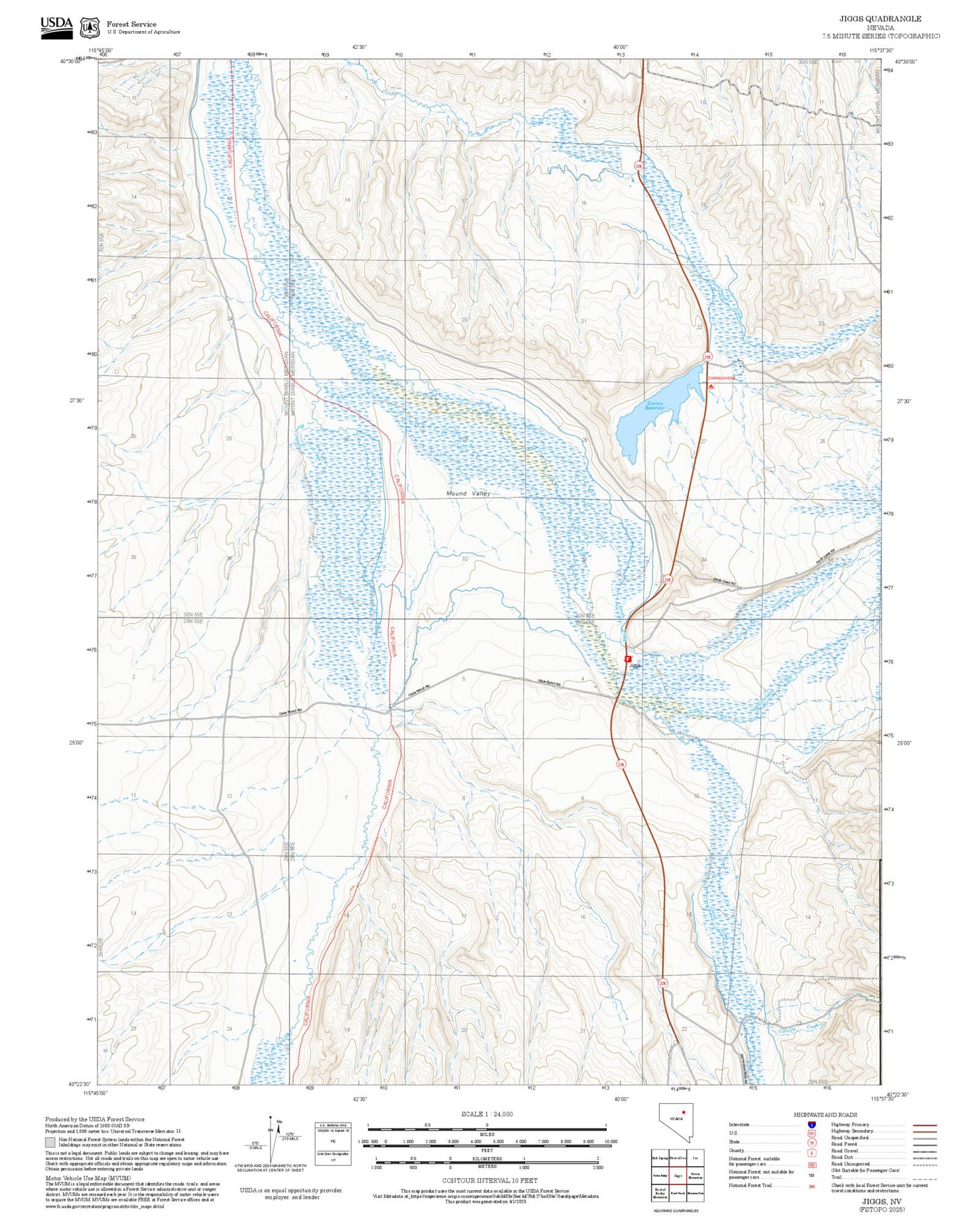 2025 Forest Service Topo Map of Jiggs Nevada
