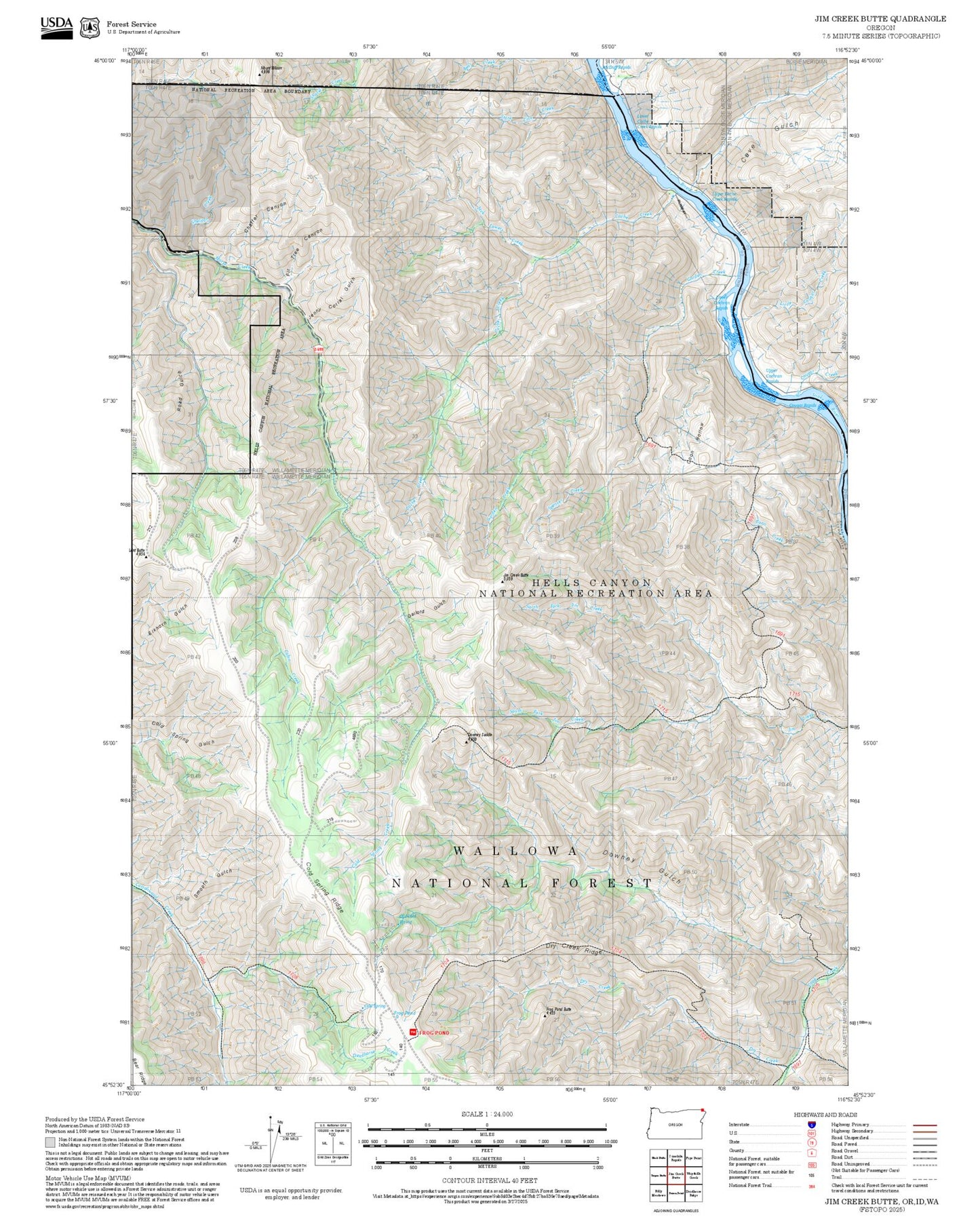 2025 Forest Service Topo Map of Jim Creek Butte Oregon