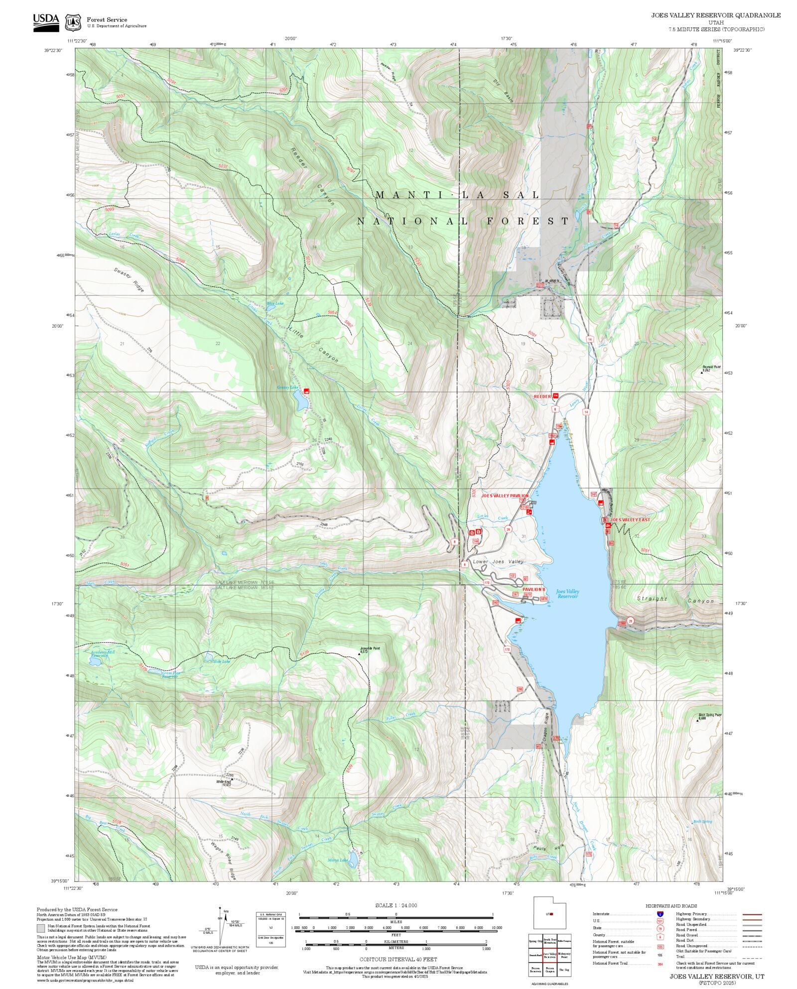 2025 Forest Service Topo Map of Joes Valley Reservoir Utah - MyTopo Map ...