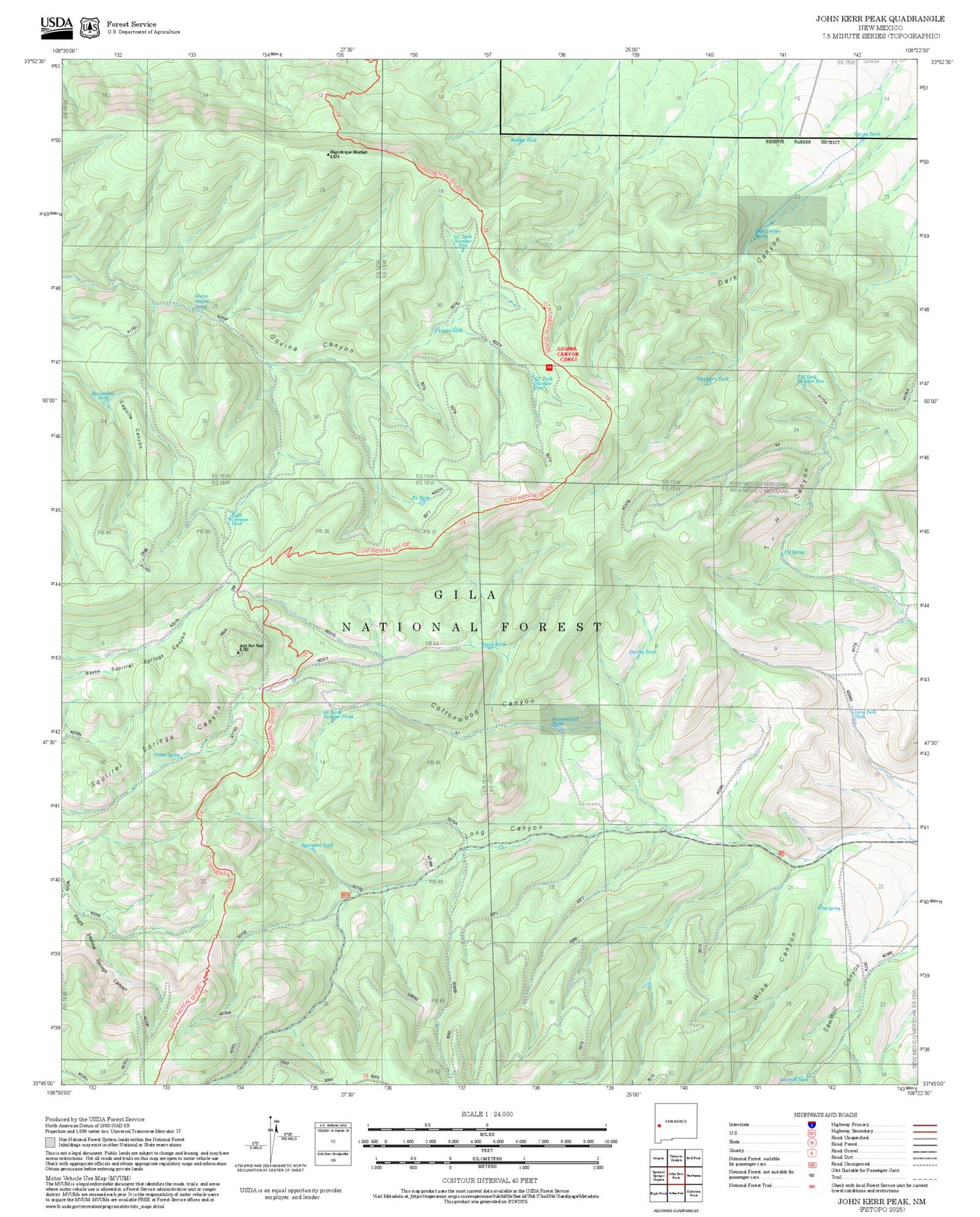 2025 Forest Service Topo Map of John Kerr Peak New Mexico