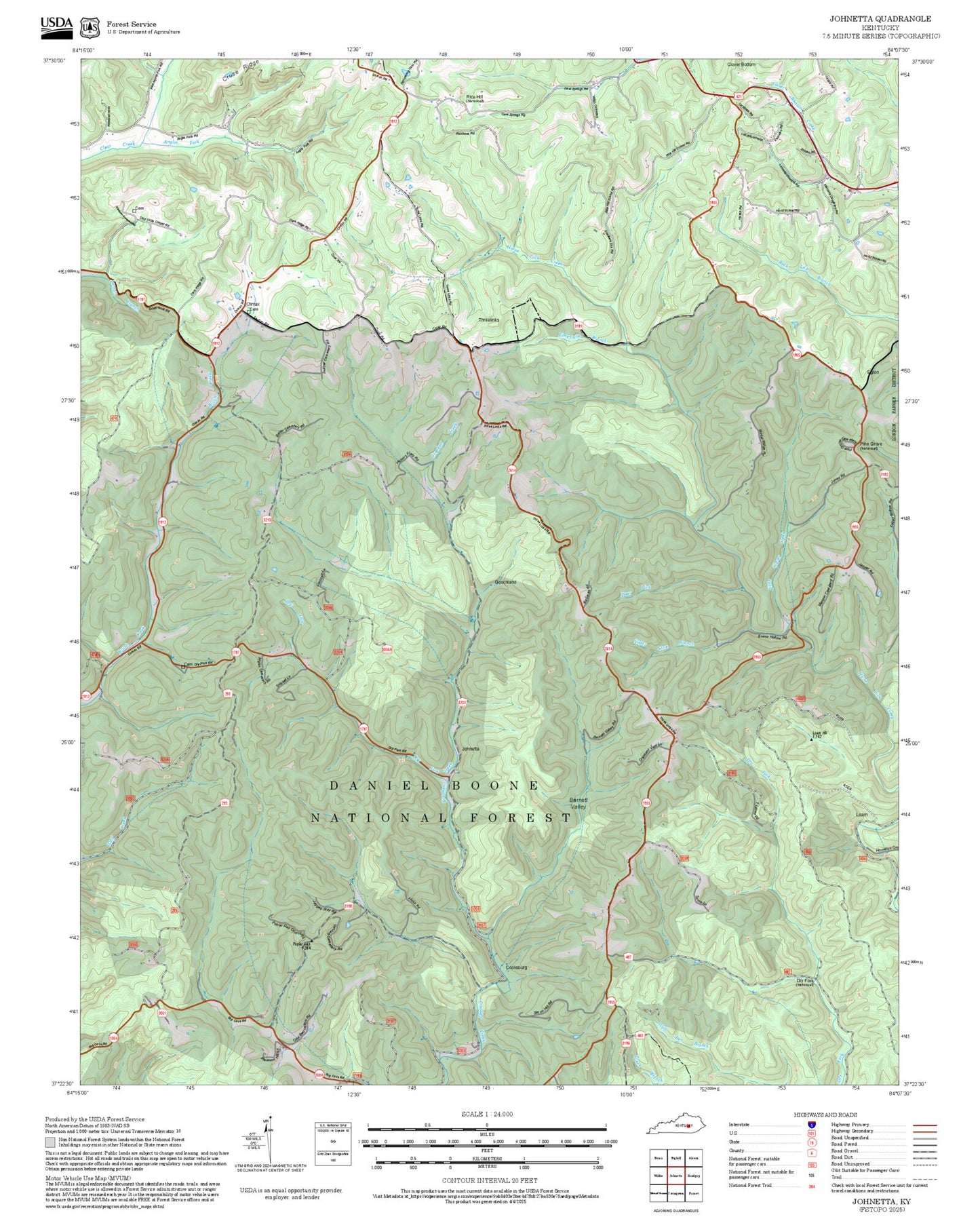 2025 Forest Service Topo Map of Johnetta Kentucky