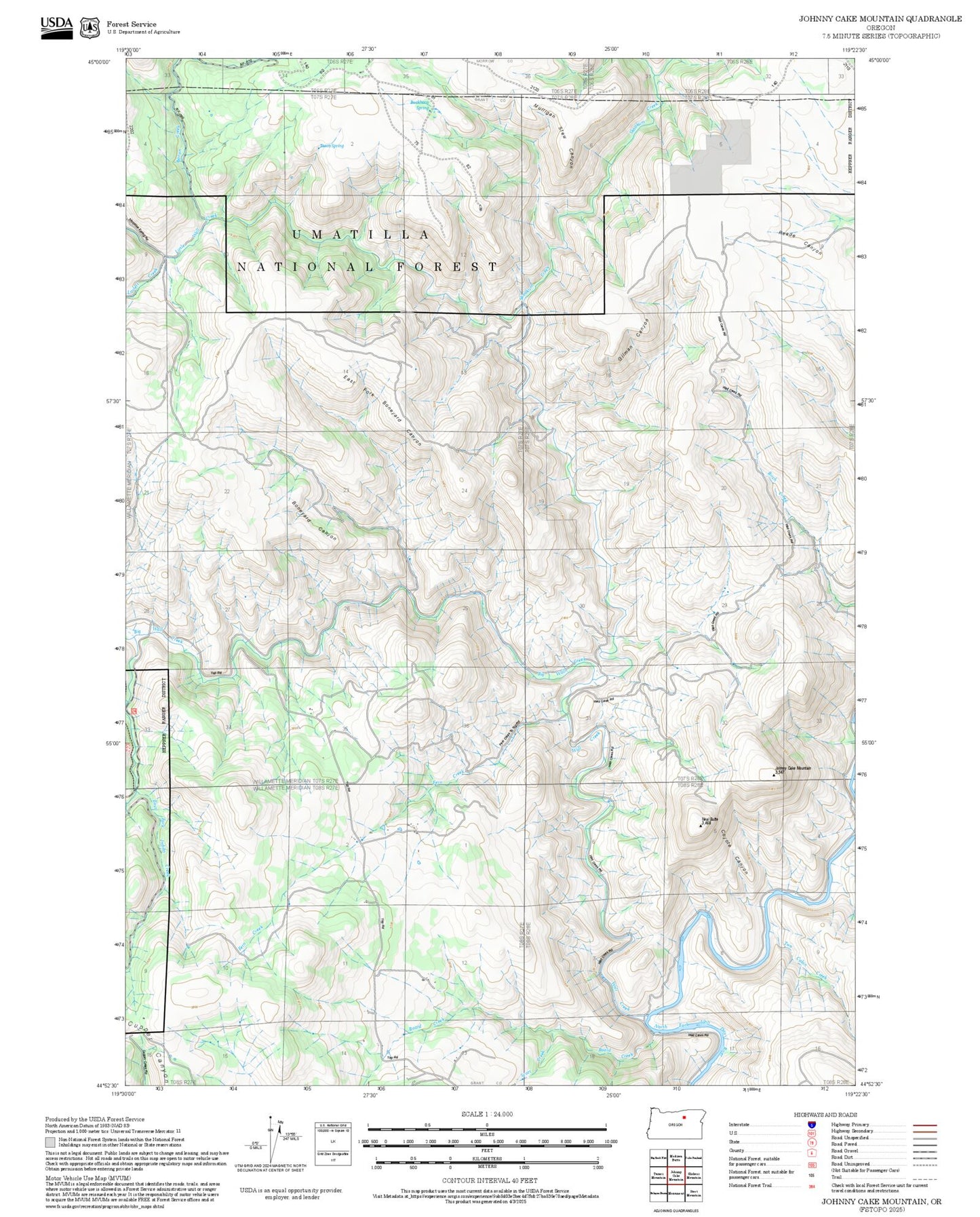 2025 Forest Service Topo Map of Johnny Cake Mountain Oregon