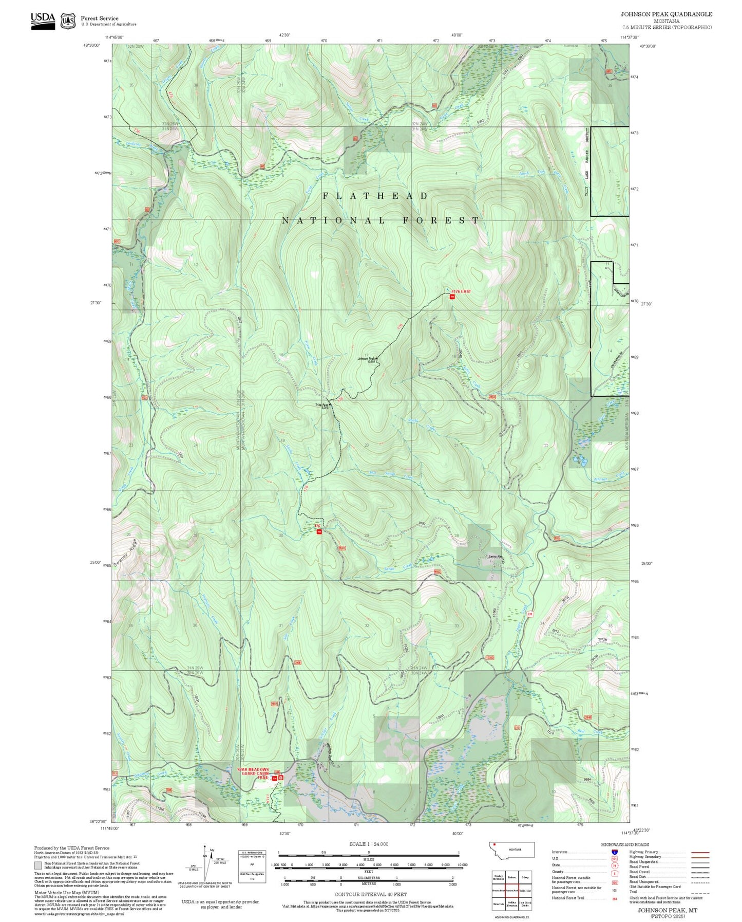 2025 Forest Service Topo Map of Johnson Peak Montana