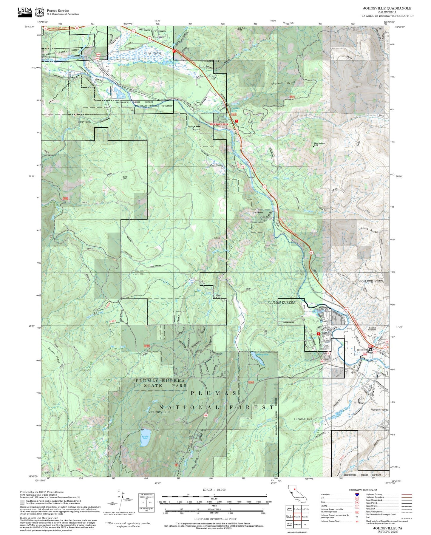 2025 Forest Service Topo Map of Johnsville California
