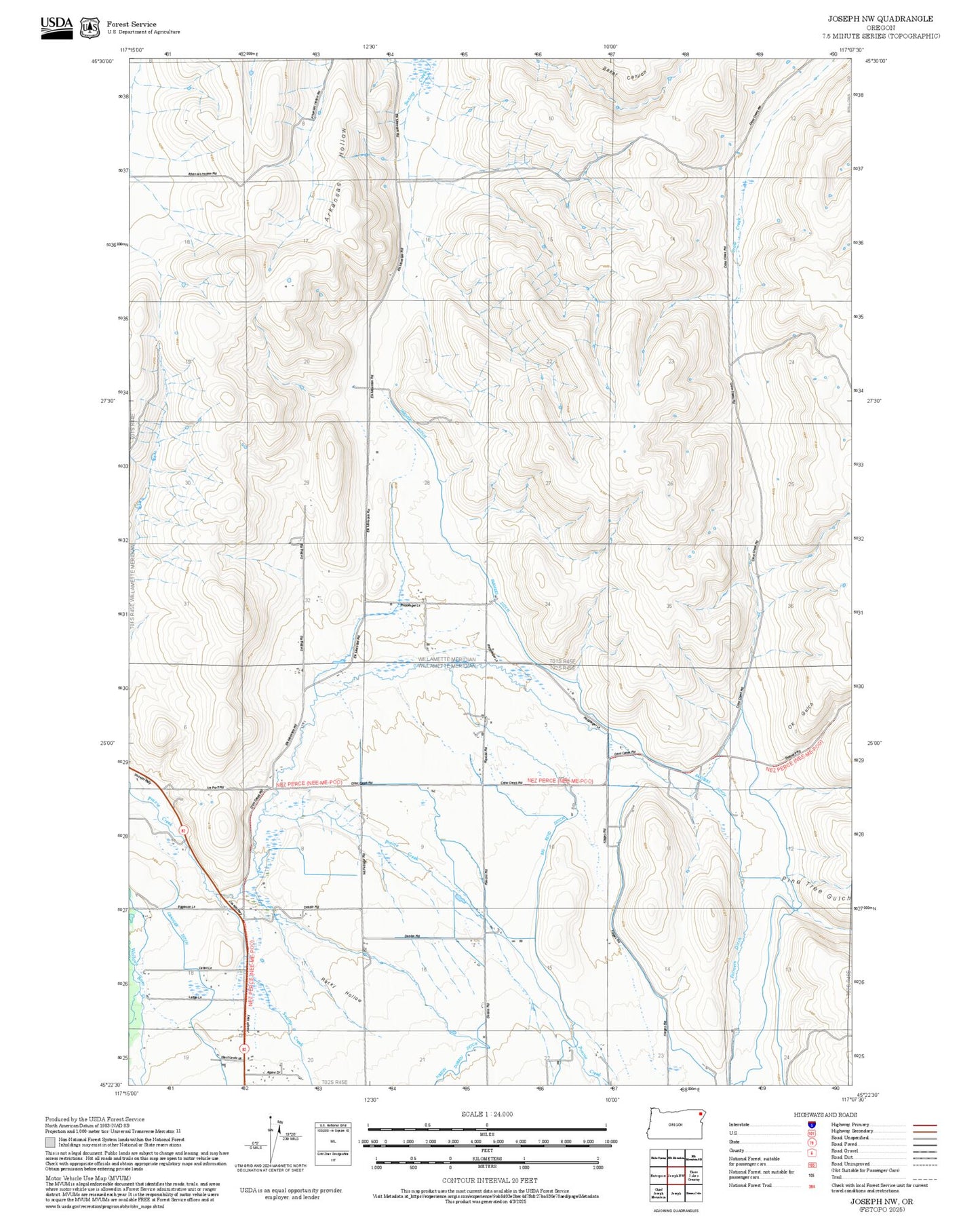 2025 Forest Service Topo Map of Joseph NW Oregon