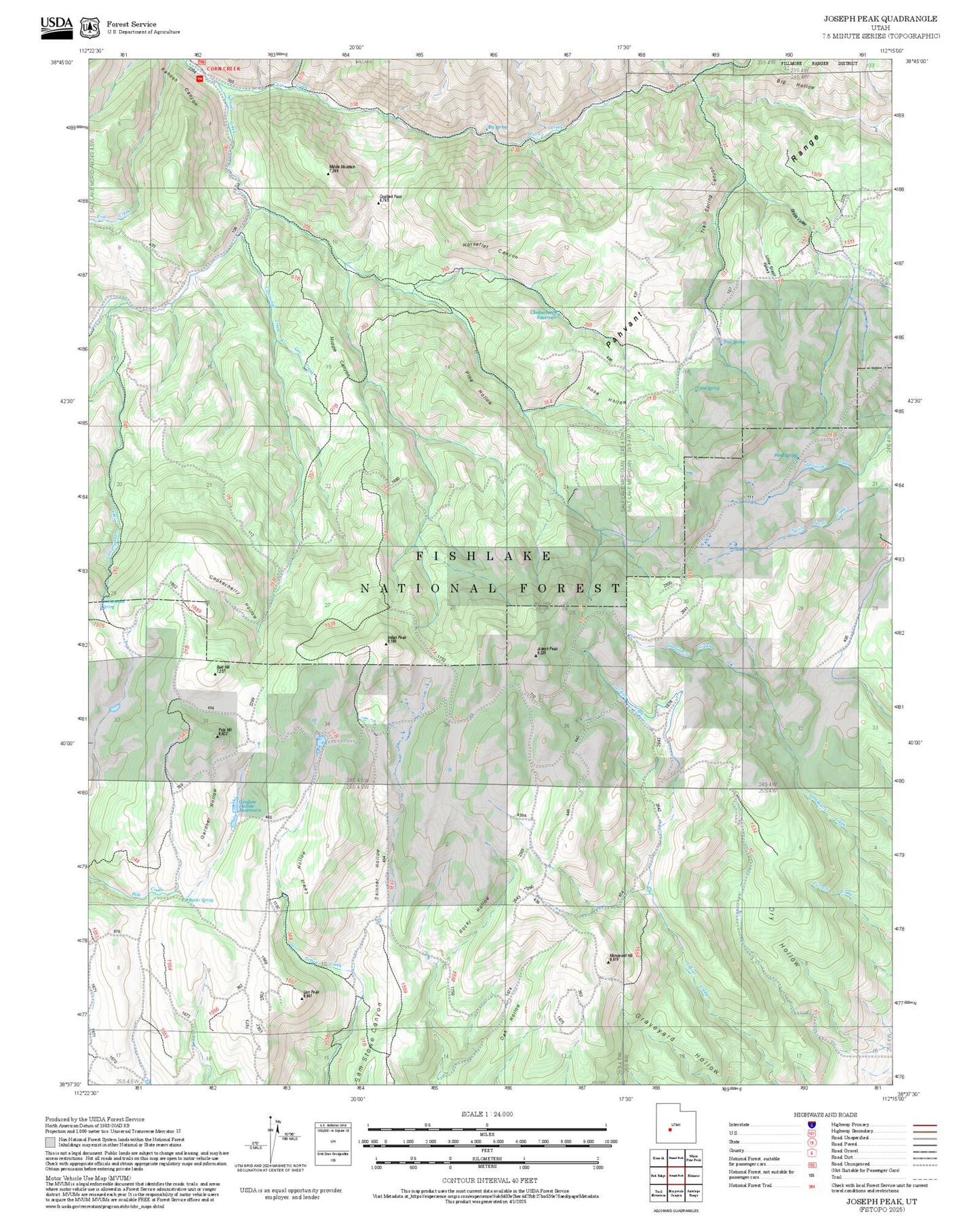 2025 Forest Service Topo Map of Joseph Peak Utah