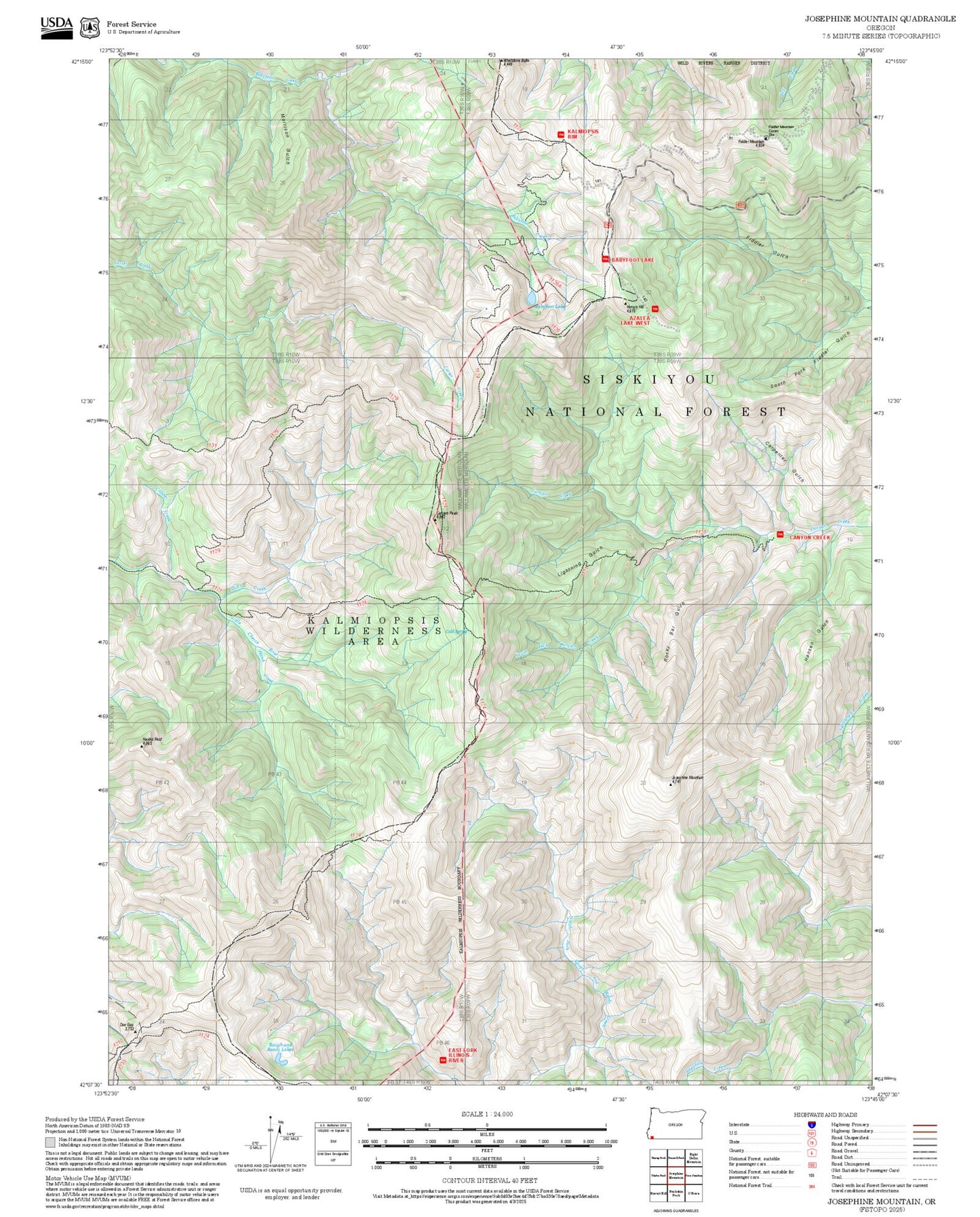 2025 Forest Service Topo Map of Josephine Mountain Oregon