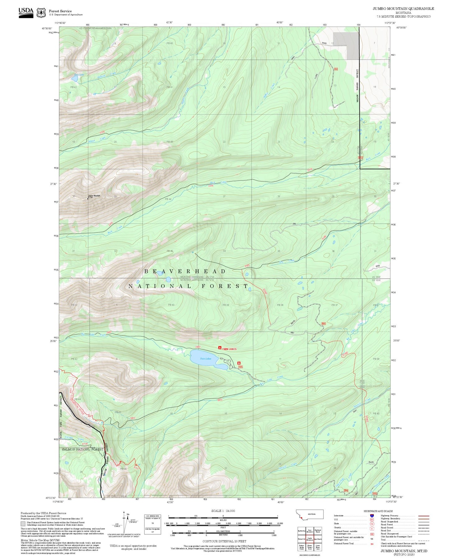 2025 Forest Service Topo Map of Jumbo Mountain Montana