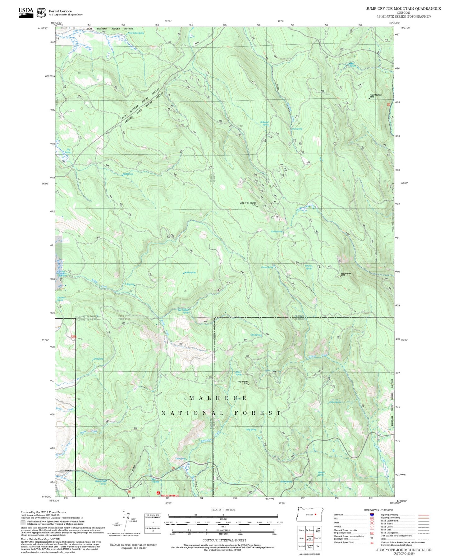 2025 Forest Service Topo Map of Jump-off Joe Mountain Oregon