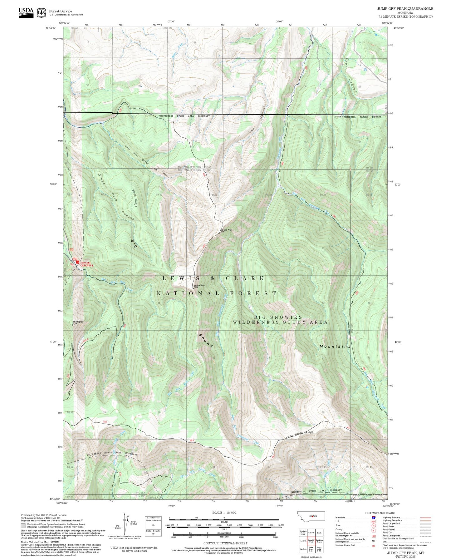 2025 Forest Service Topo Map of Jump Off Peak Montana