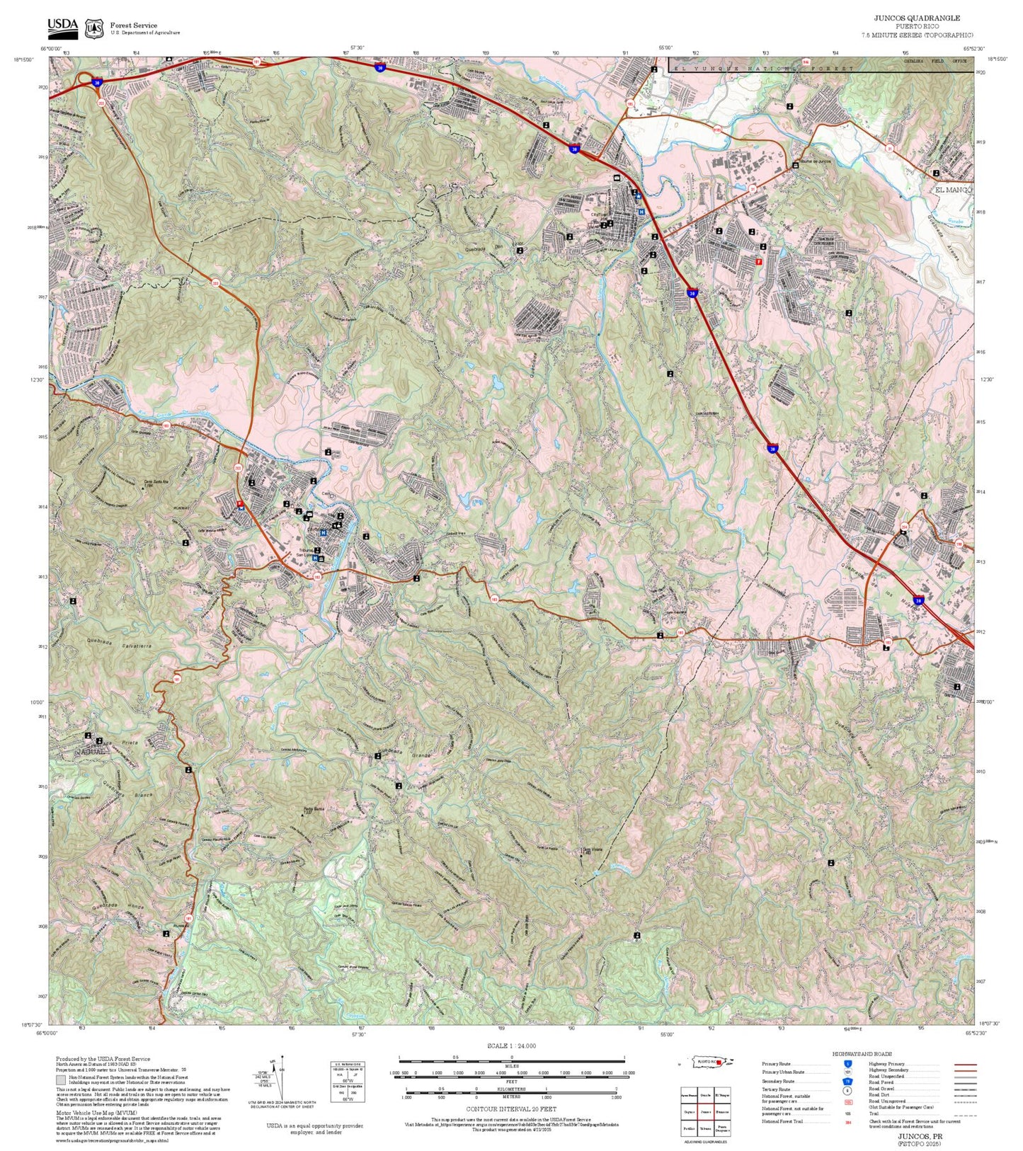 2025 Forest Service Topo Map of Juncos Puerto Rico