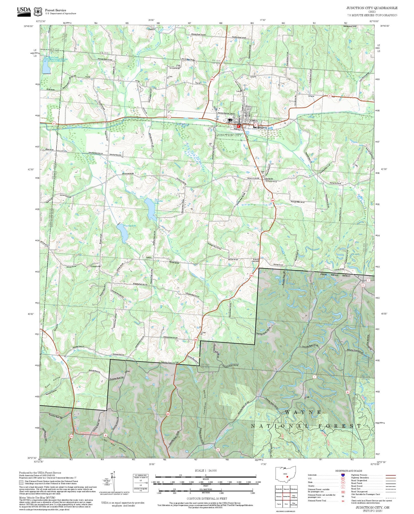 2025 Forest Service Topo Map of Junction City Ohio