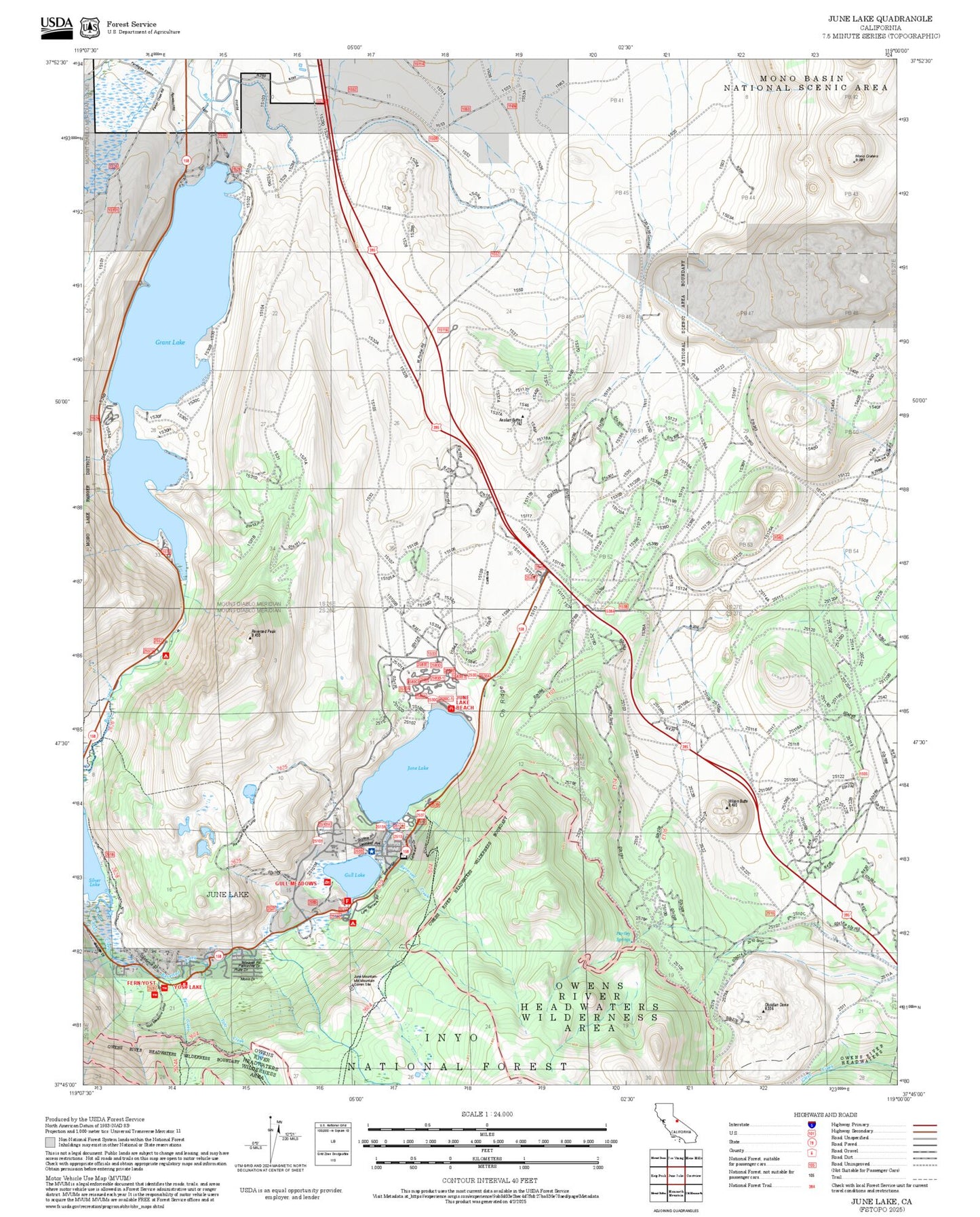 2025 Forest Service Topo Map of June Lake California