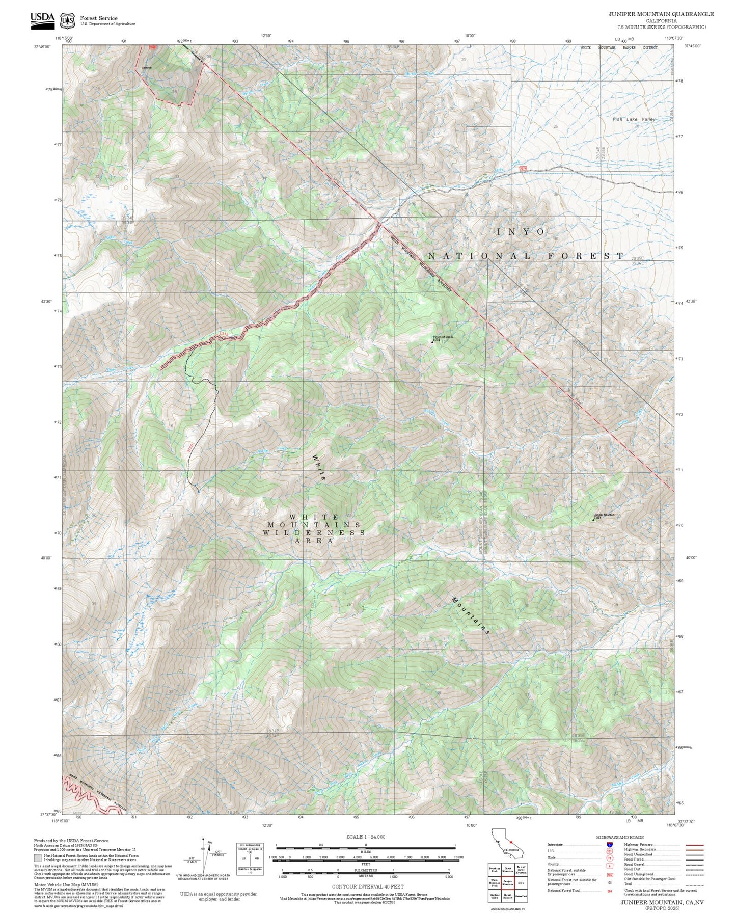 2025 Forest Service Topo Map of Juniper Mountain California