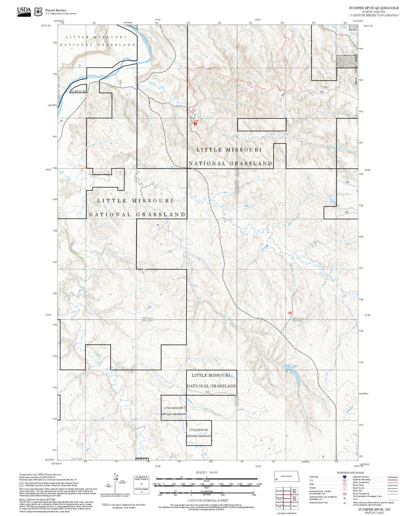 2025 Forest Service Topo Map of Juniper Spur North Dakota