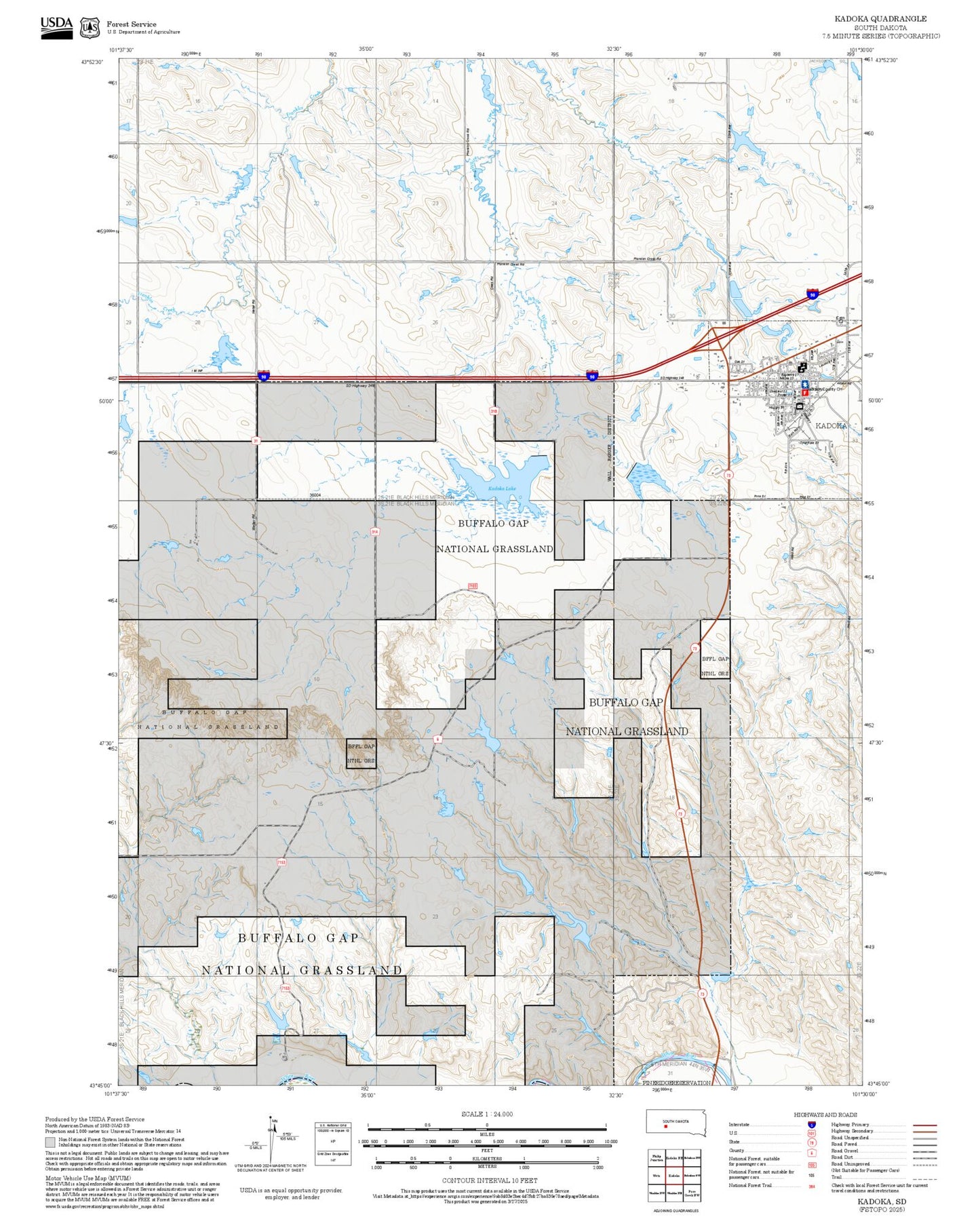 2025 Forest Service Topo Map of Kadoka South Dakota