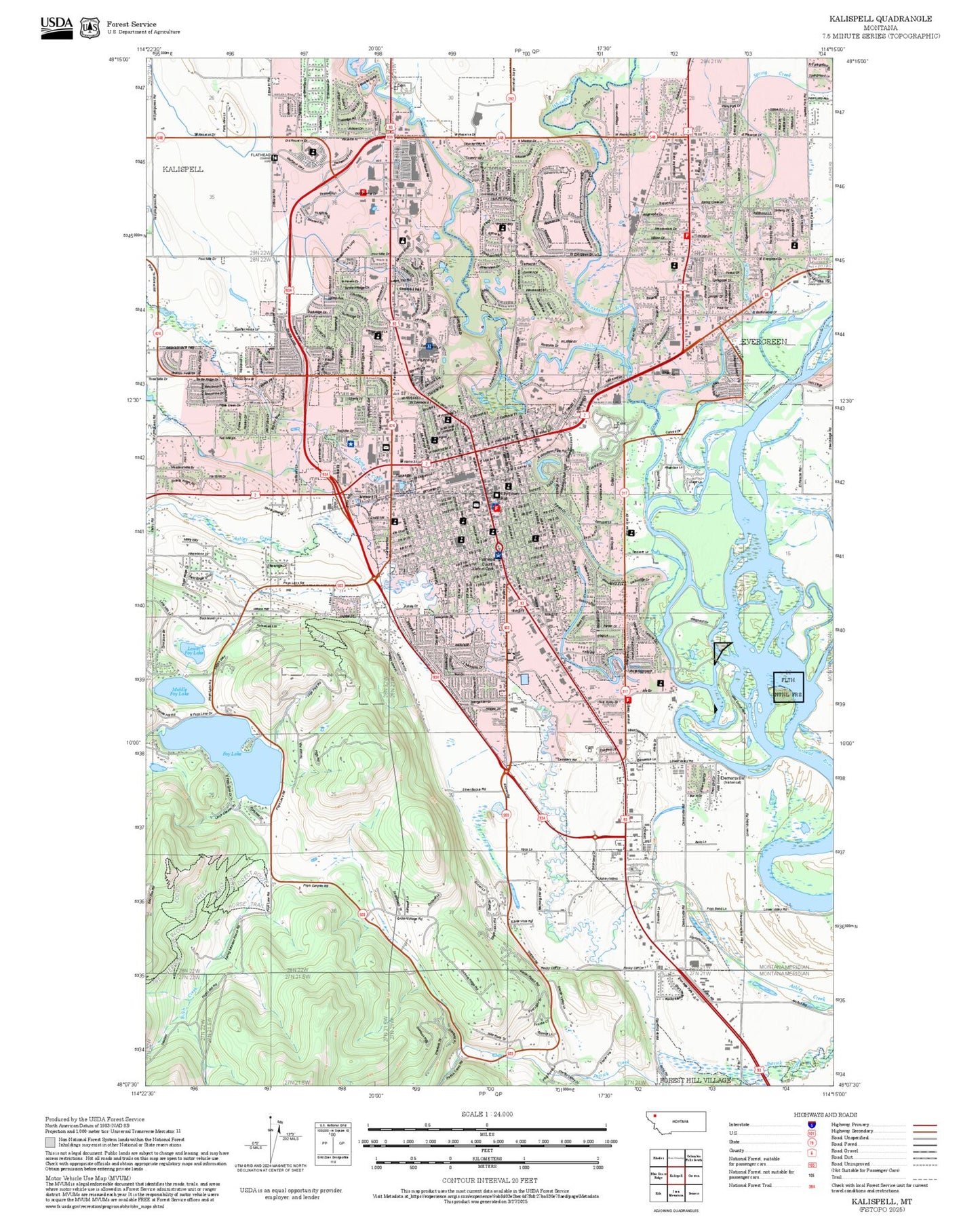 2025 Forest Service Topo Map of Kalispell Montana