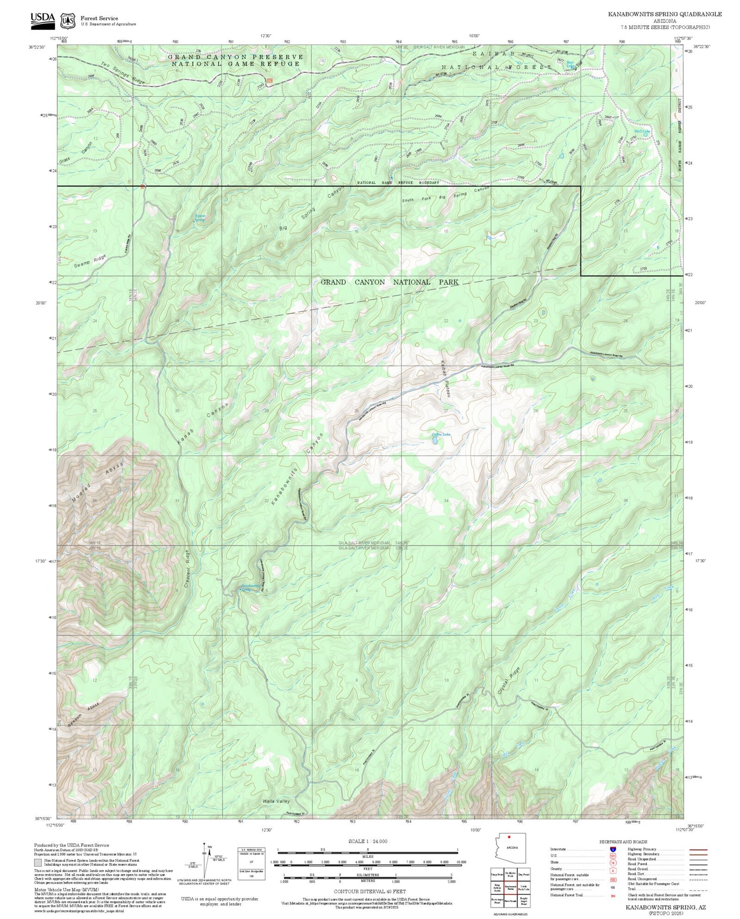 2025 Forest Service Topo Map of Kanabownits Spring Arizona