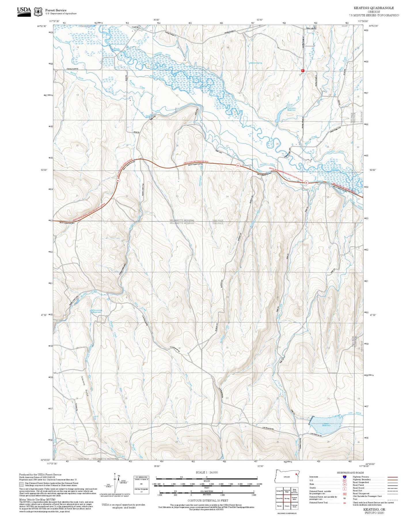 2025 Forest Service Topo Map of Keating Oregon