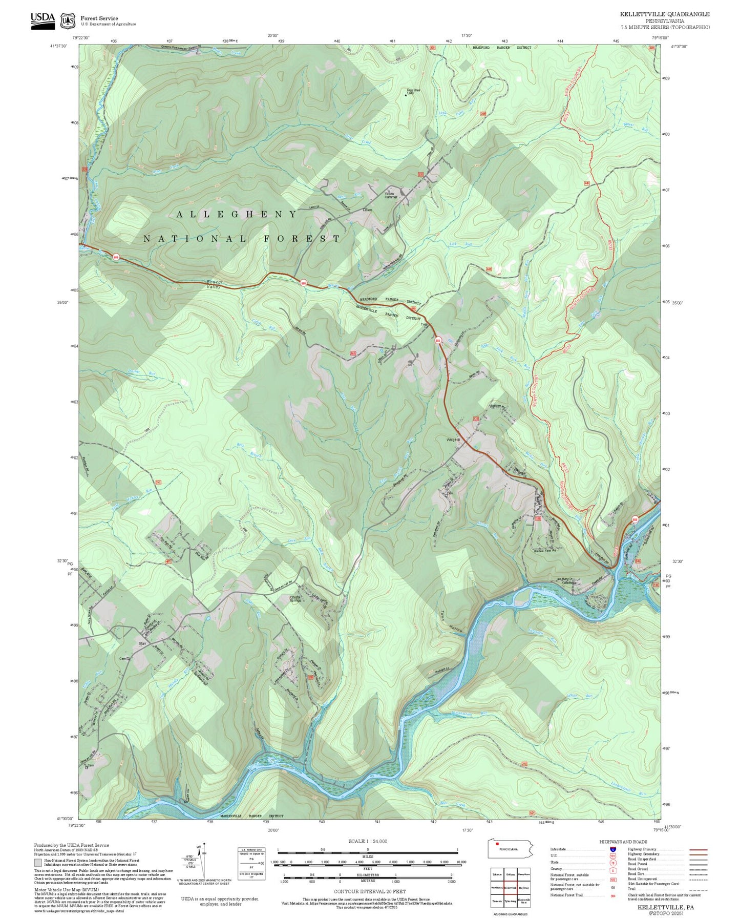 2025 Forest Service Topo Map of Kellettville Pennsylvania