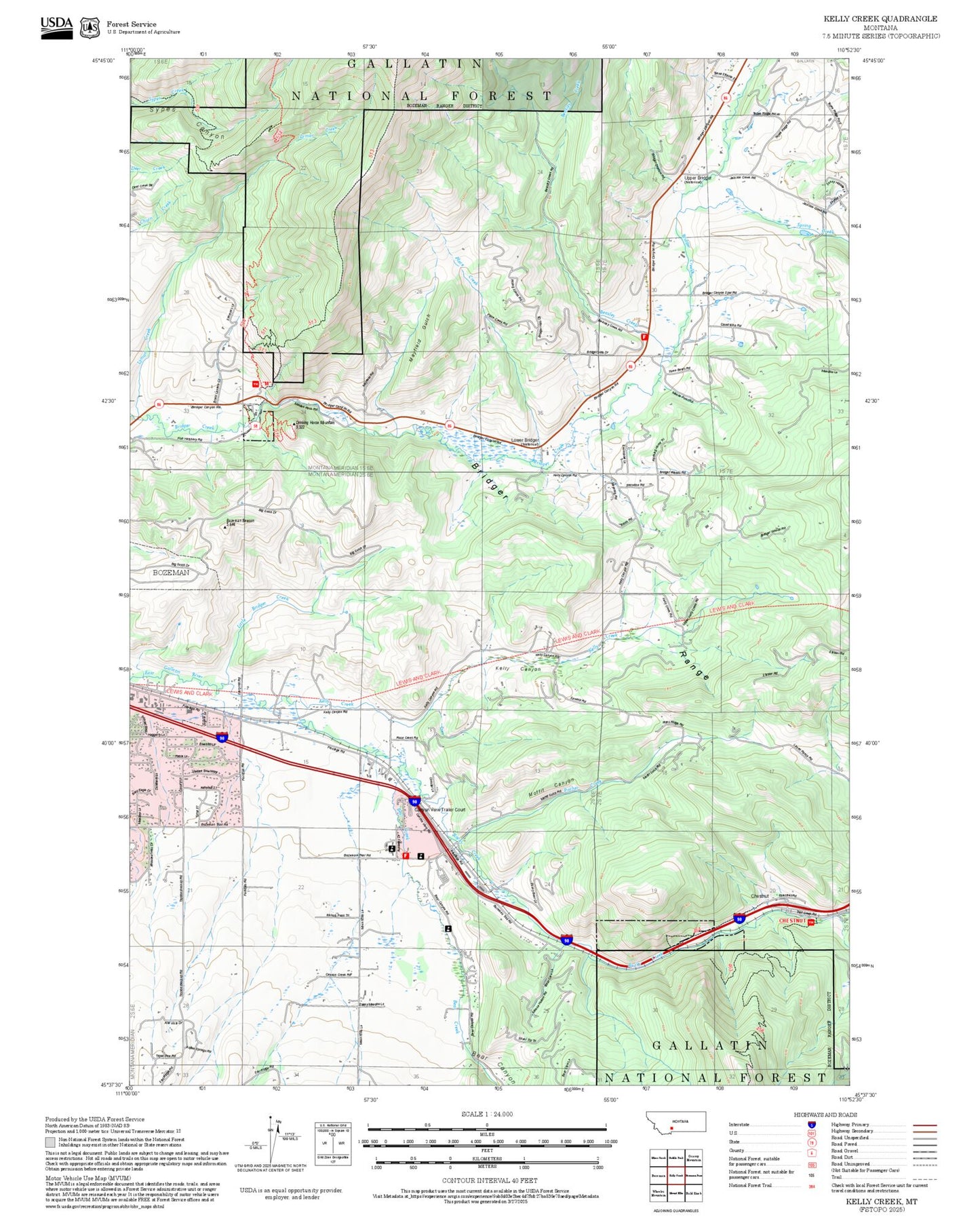 2025 Forest Service Topo Map of Kelly Creek Montana