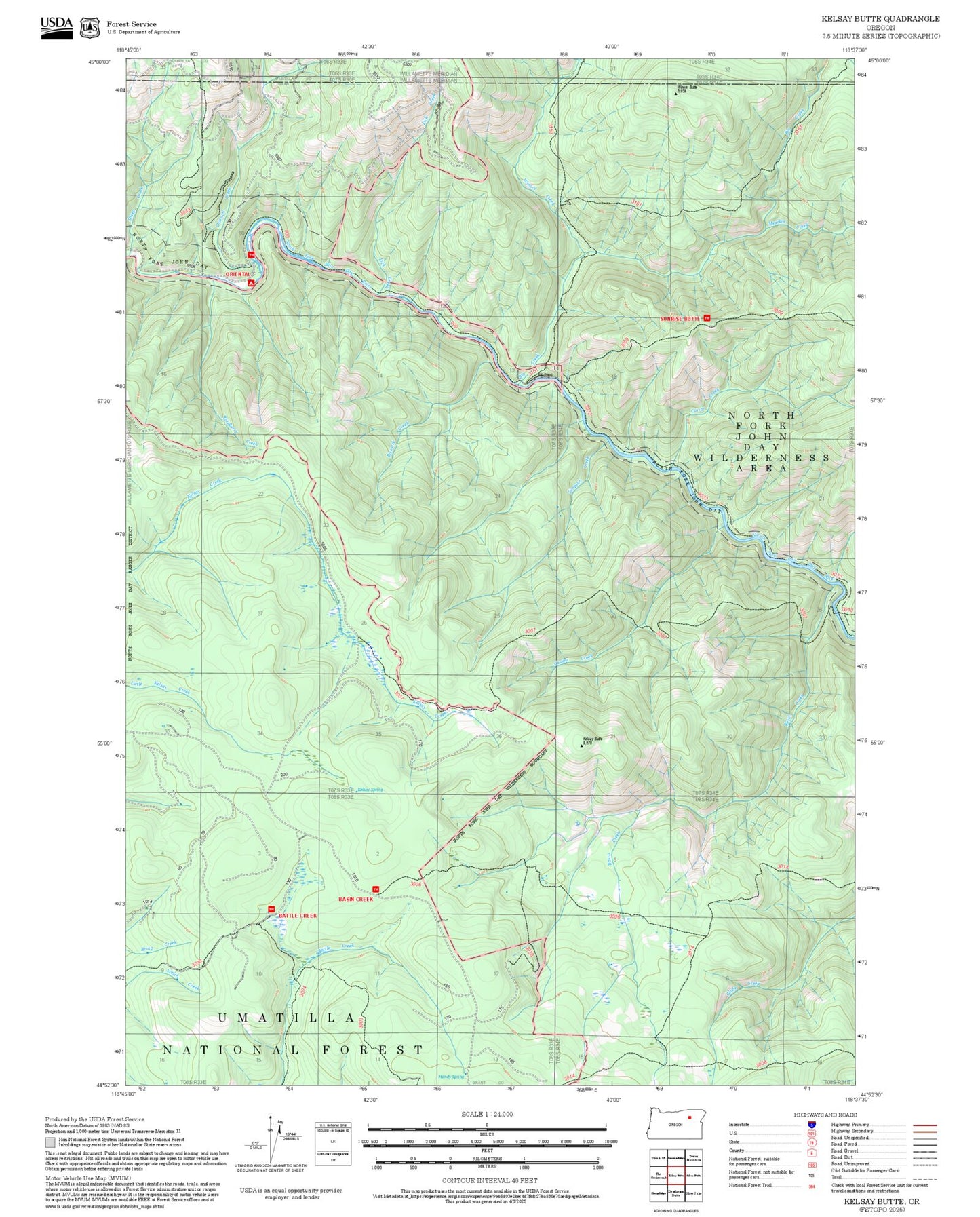 2025 Forest Service Topo Map of Kelsay Butte Oregon