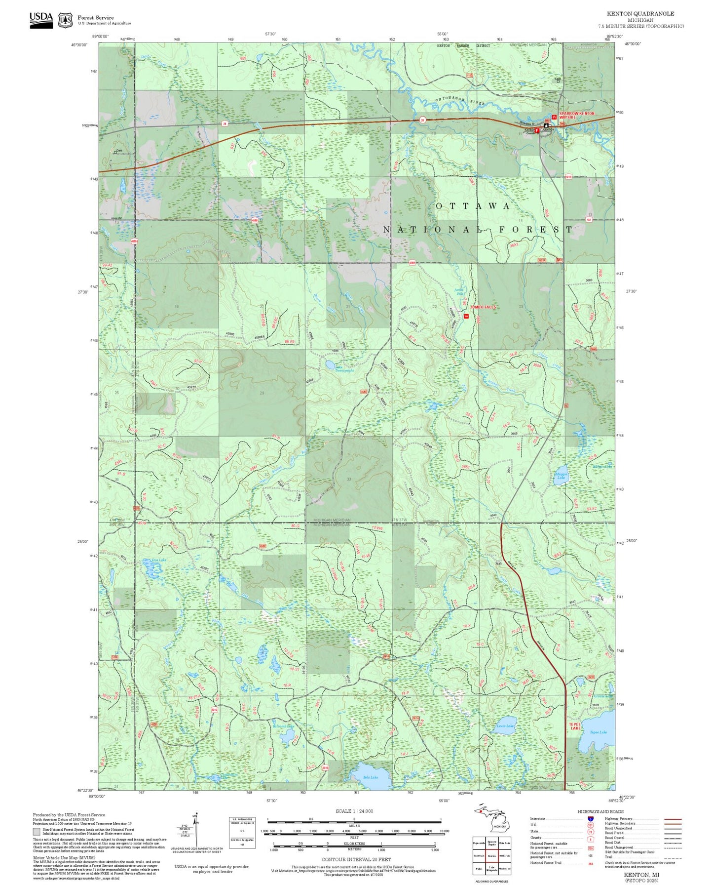 2025 Forest Service Topo Map of Kenton Michigan
