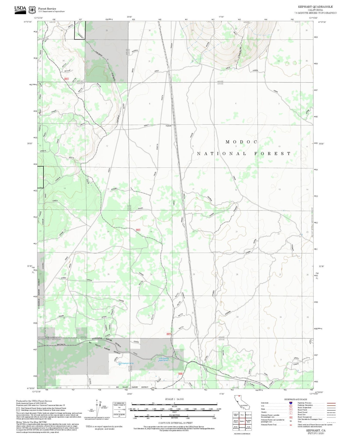 2025 Forest Service Topo Map of Kephart California