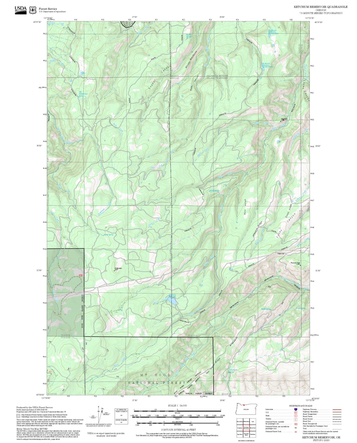2025 Forest Service Topo Map of Ketchum Reservoir Oregon