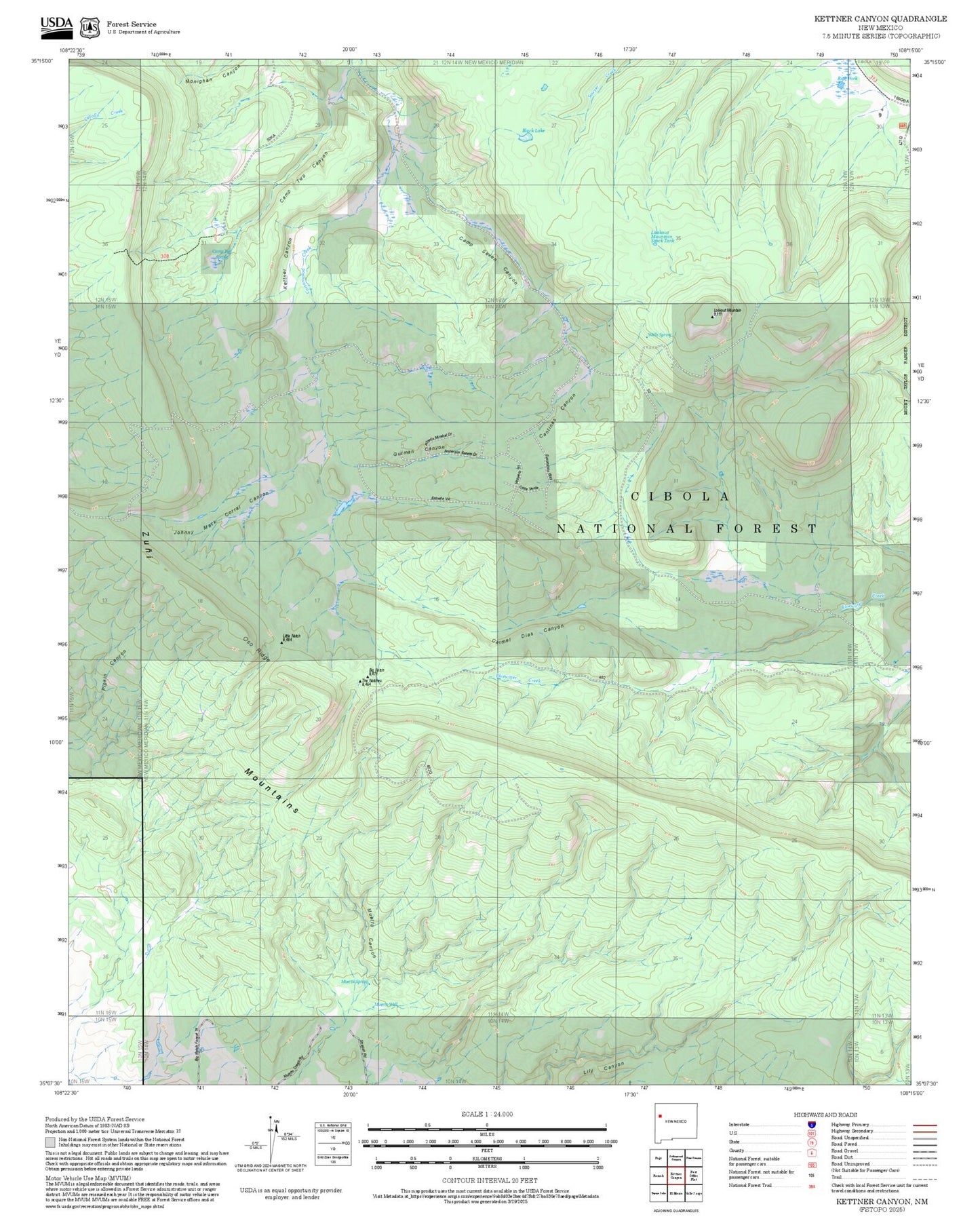 2025 Forest Service Topo Map of Kettner Canyon New Mexico