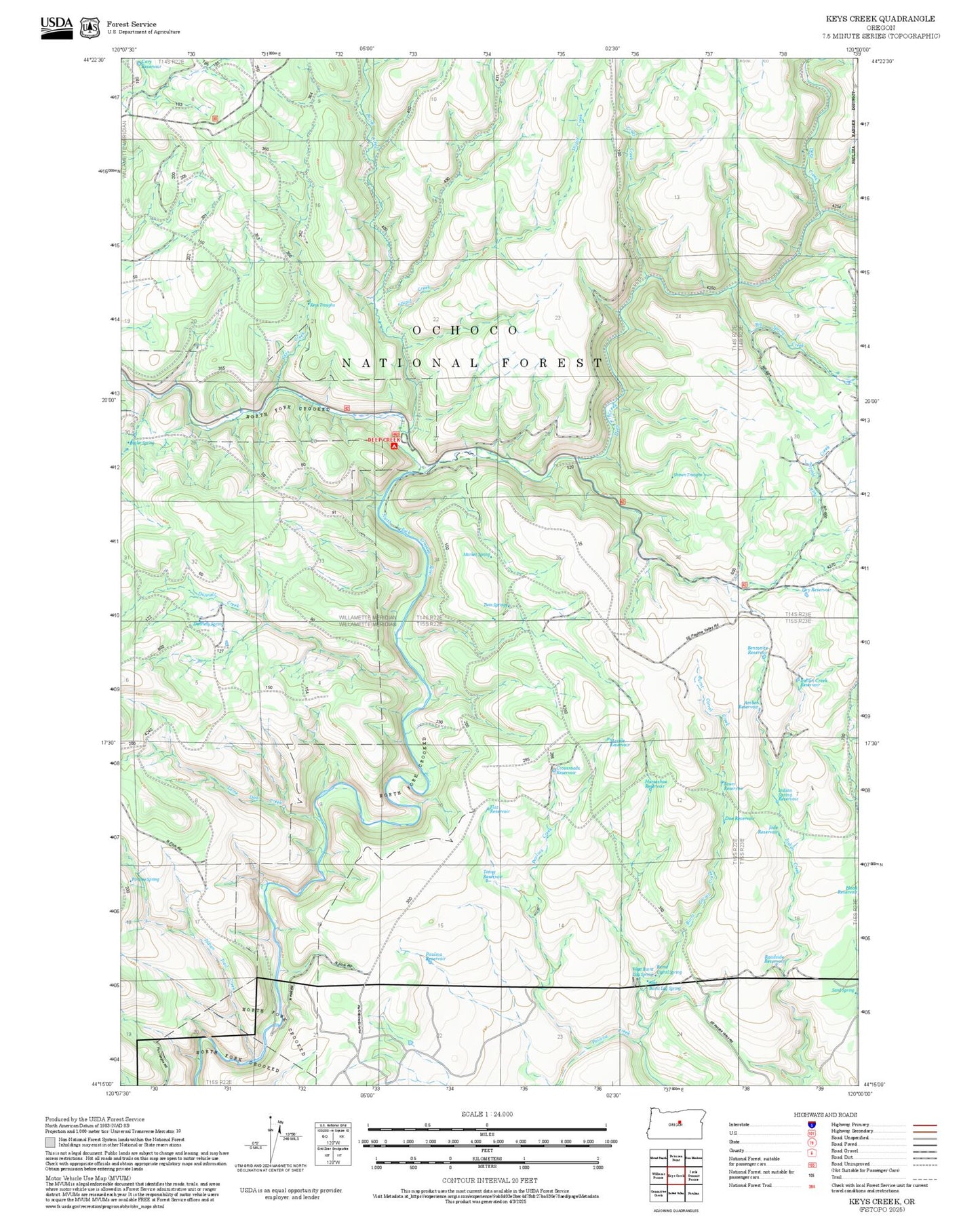 2025 Forest Service Topo Map of Keys Creek Oregon