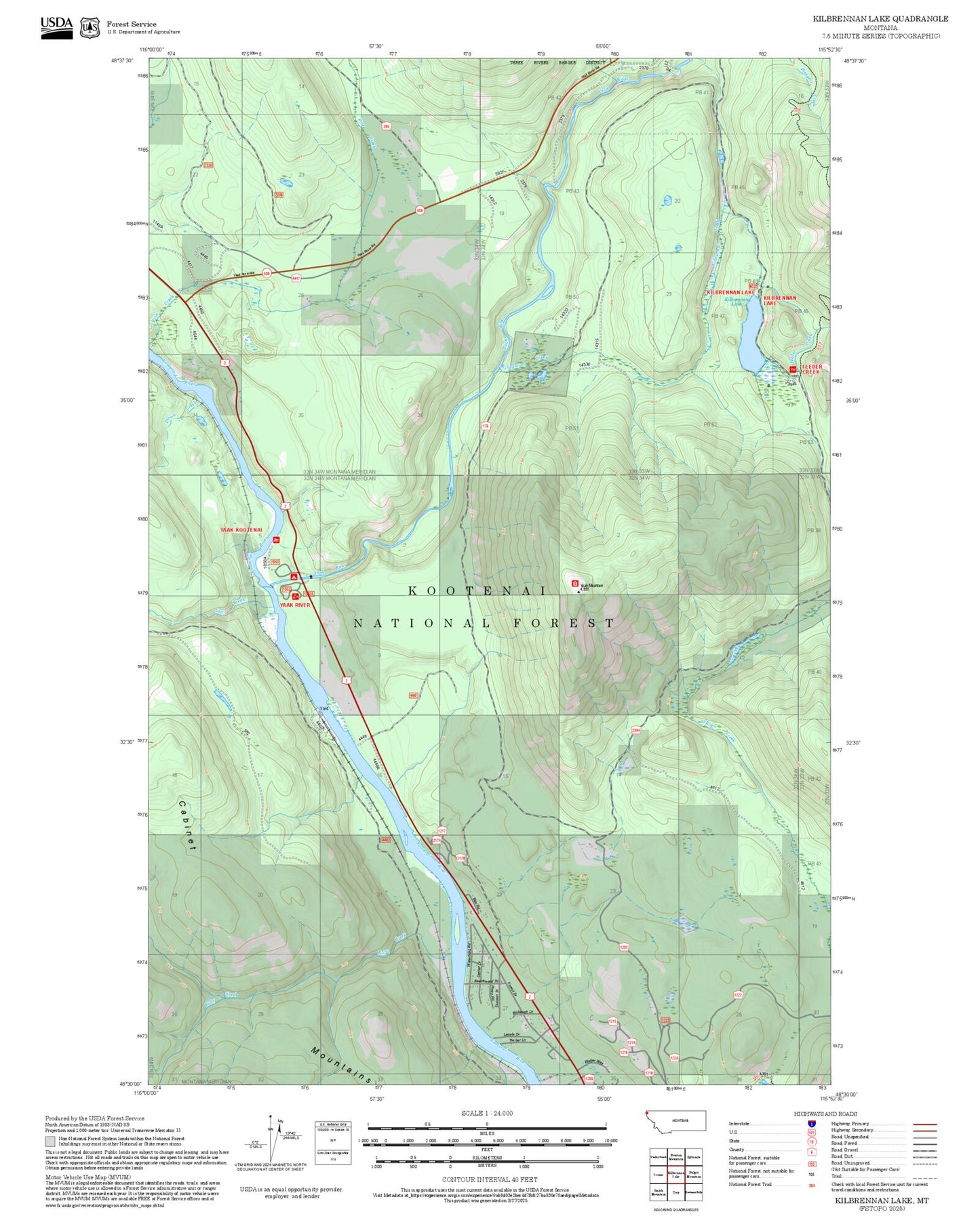 2025 Forest Service Topo Map of Kilbrennan Lake Montana
