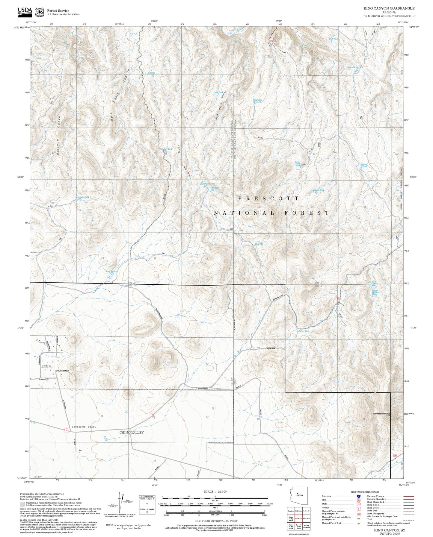 2025 Forest Service Topo Map of King Canyon Arizona
