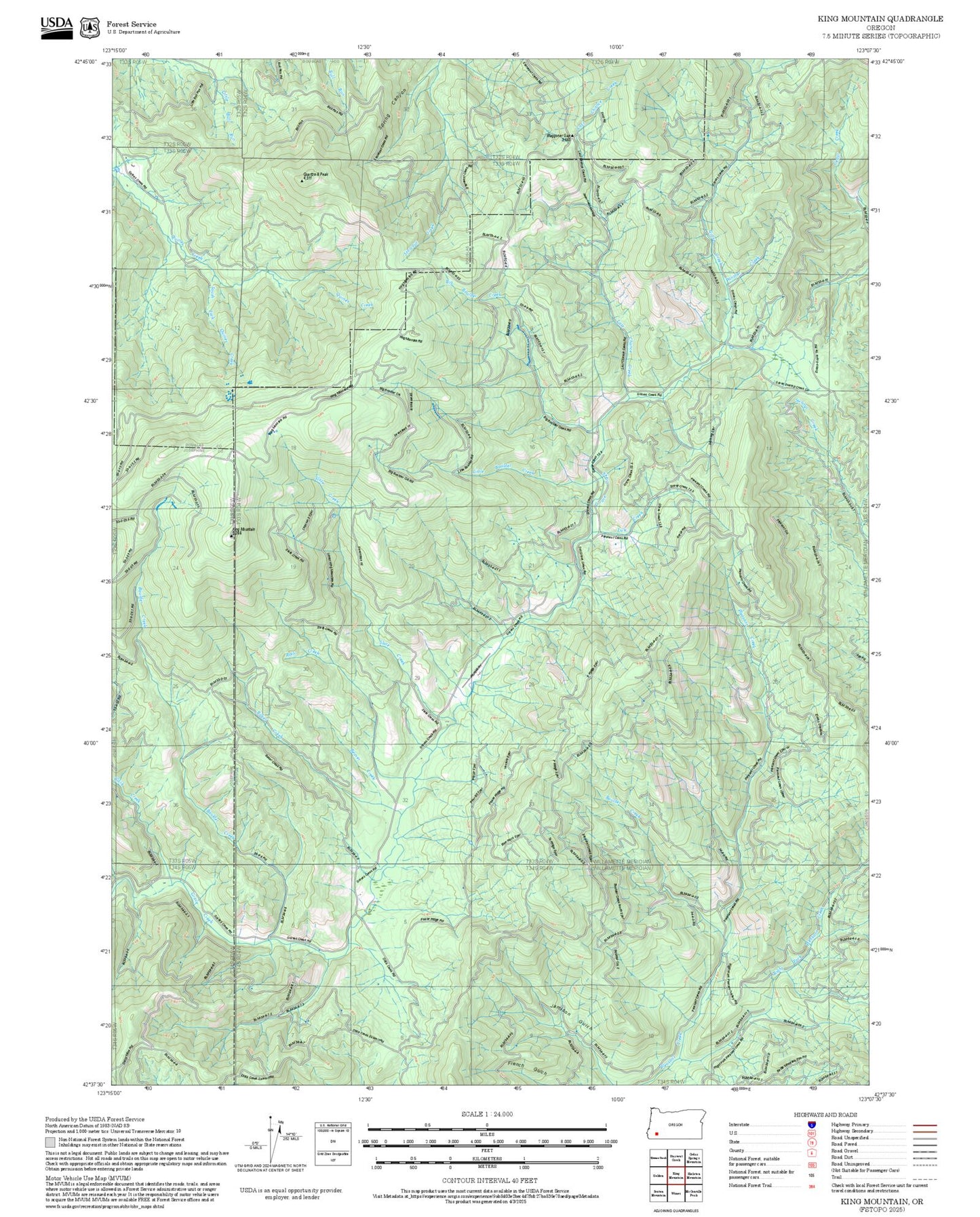 2025 Forest Service Topo Map of King Mountain Oregon