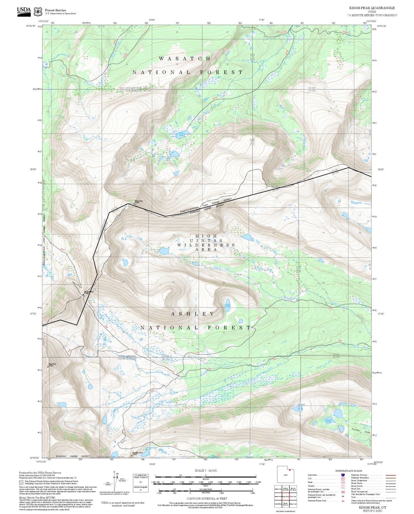 2025 Forest Service Topo Map of Kings Peak Utah