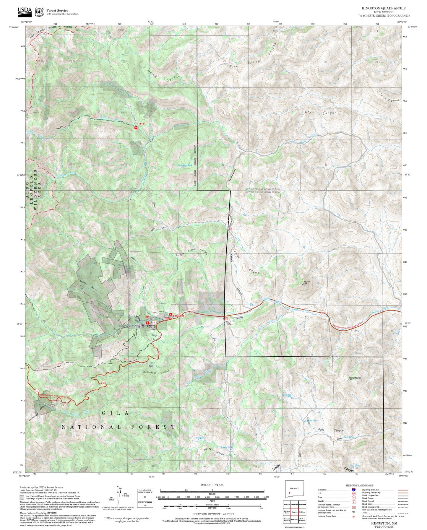 2025 Forest Service Topo Map of Kingston New Mexico