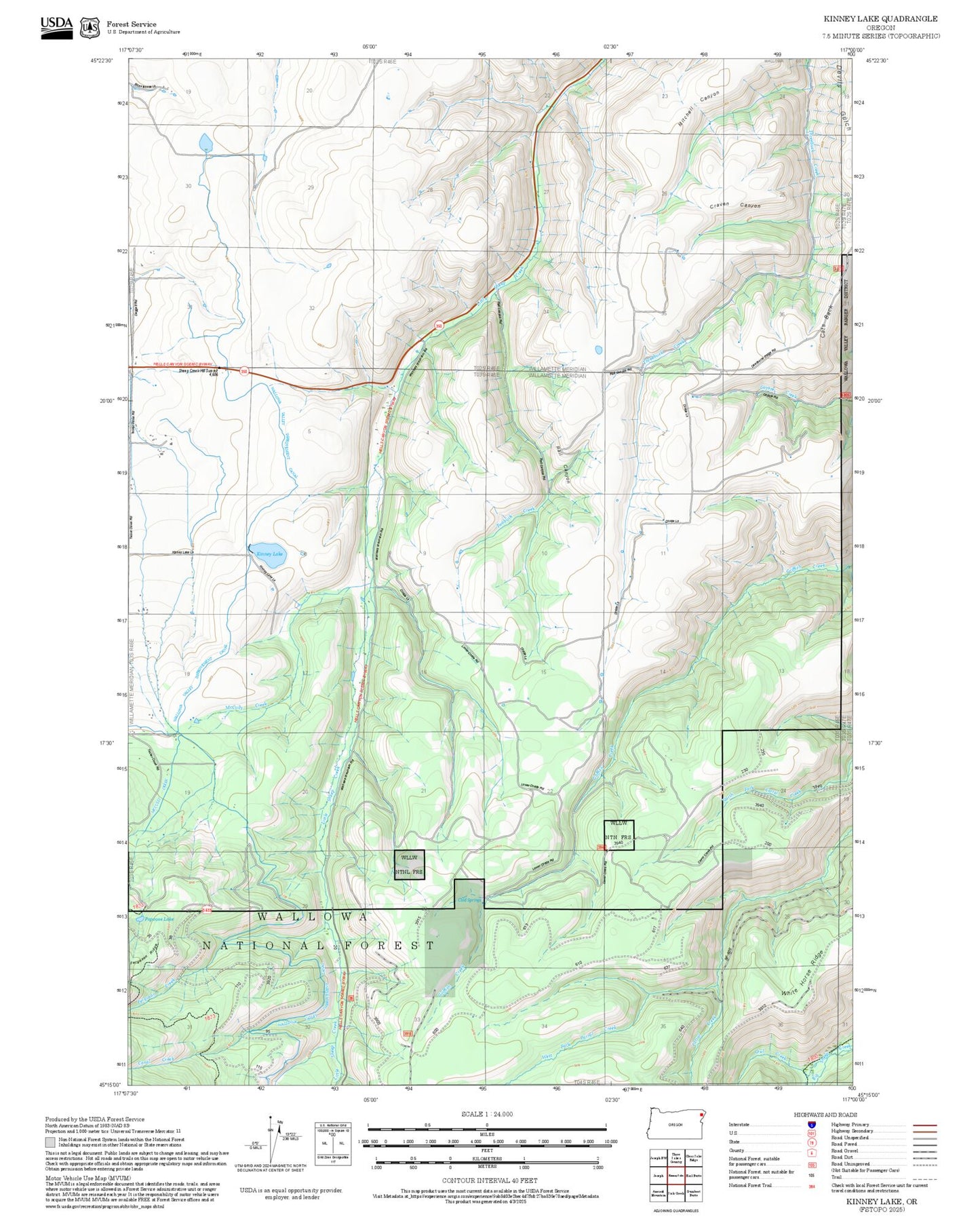 2025 Forest Service Topo Map of Kinney Lake Oregon