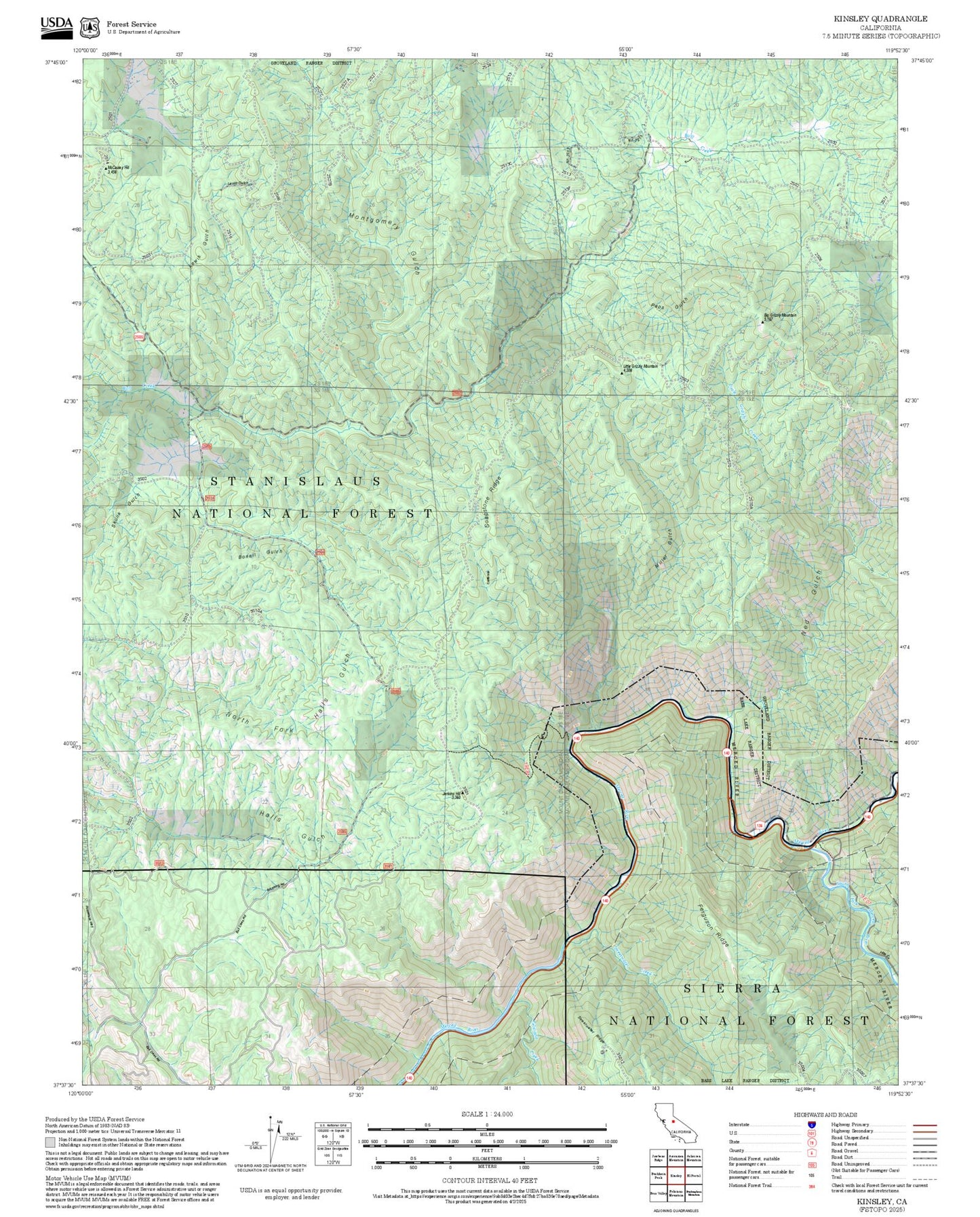 2025 Forest Service Topo Map of Kinsley California