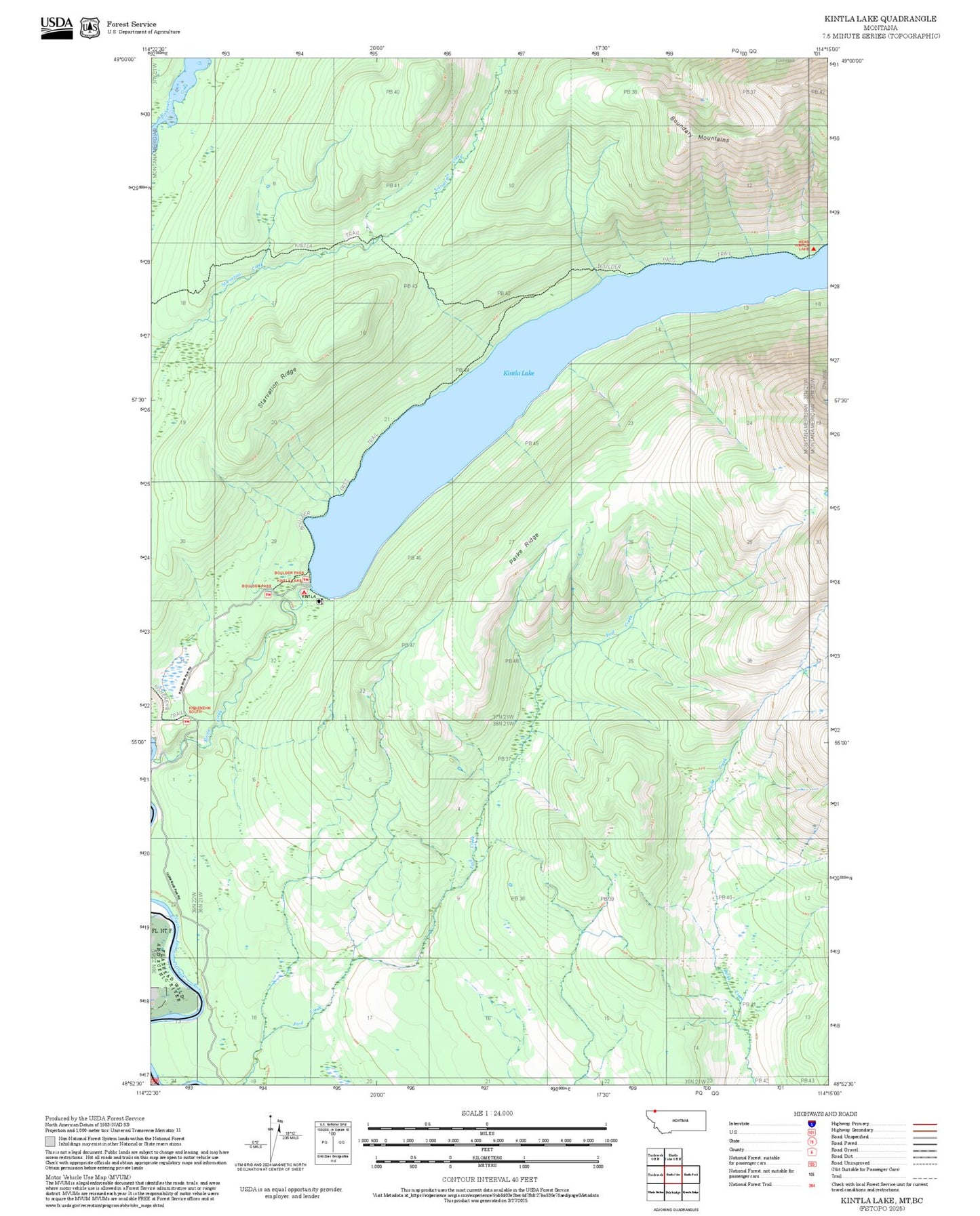 2025 Forest Service Topo Map of Kintla Lake Montana