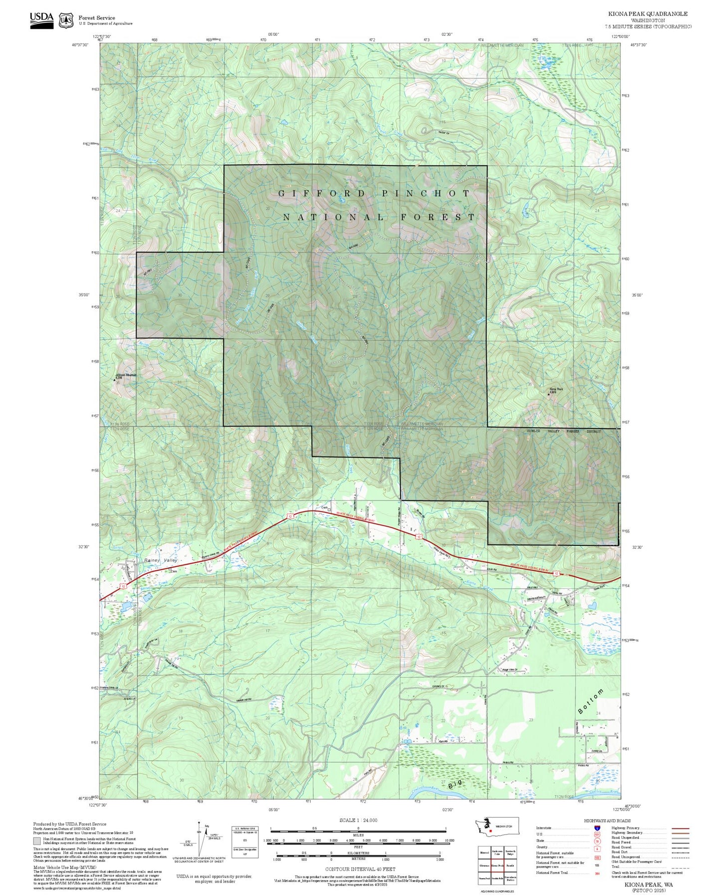 2025 Forest Service Topo Map of Kiona Peak Washington