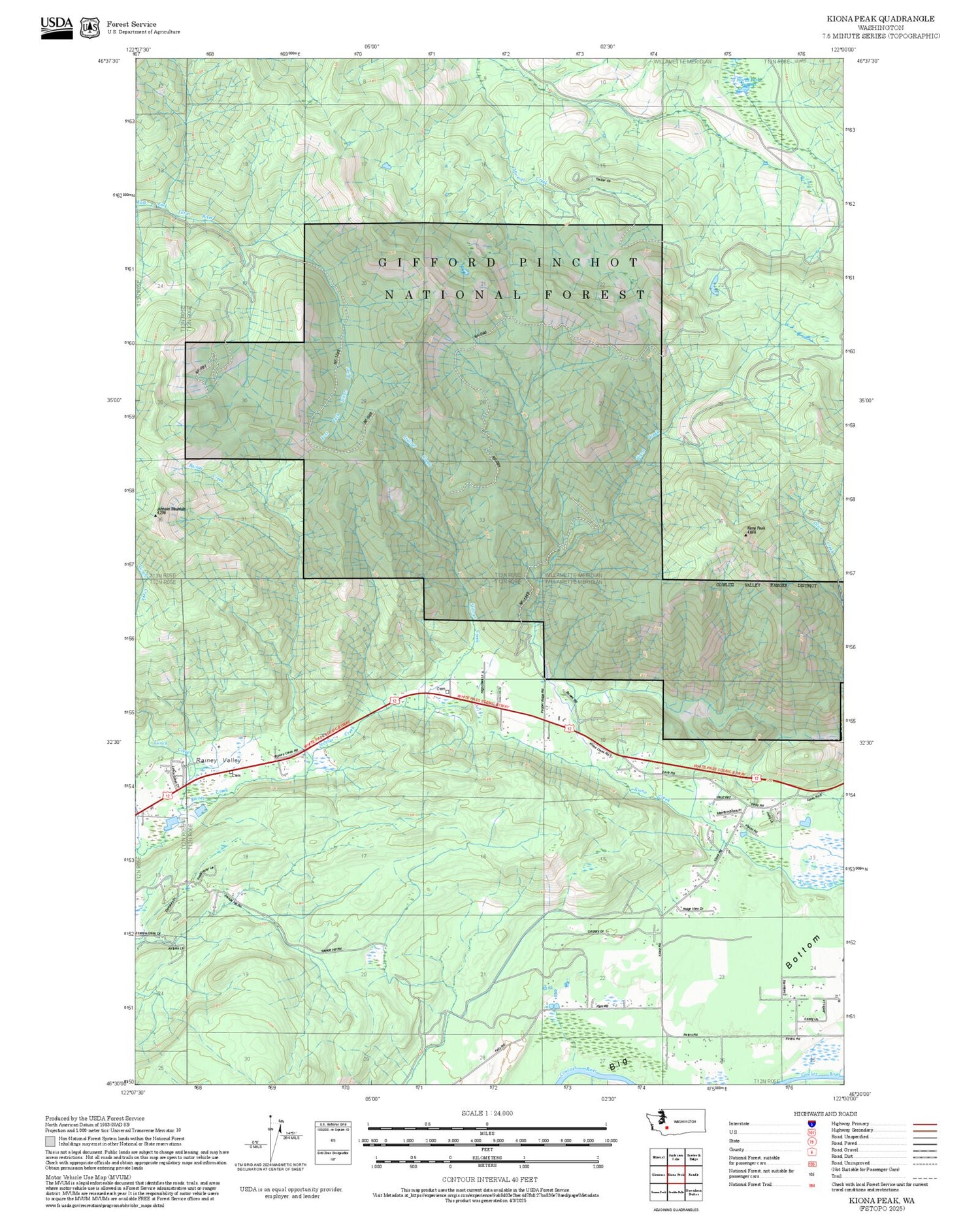 2025 Forest Service Topo Map of Kiona Peak Washington