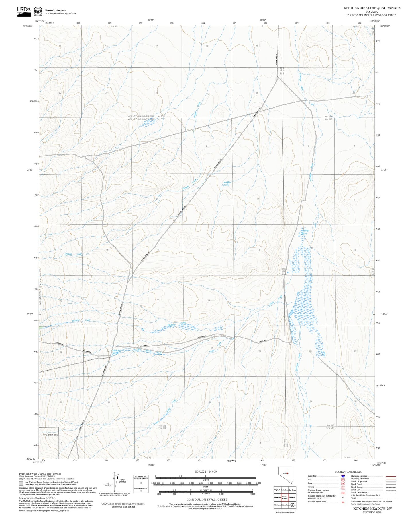 2025 Forest Service Topo Map of Kitchen Meadow Nevada
