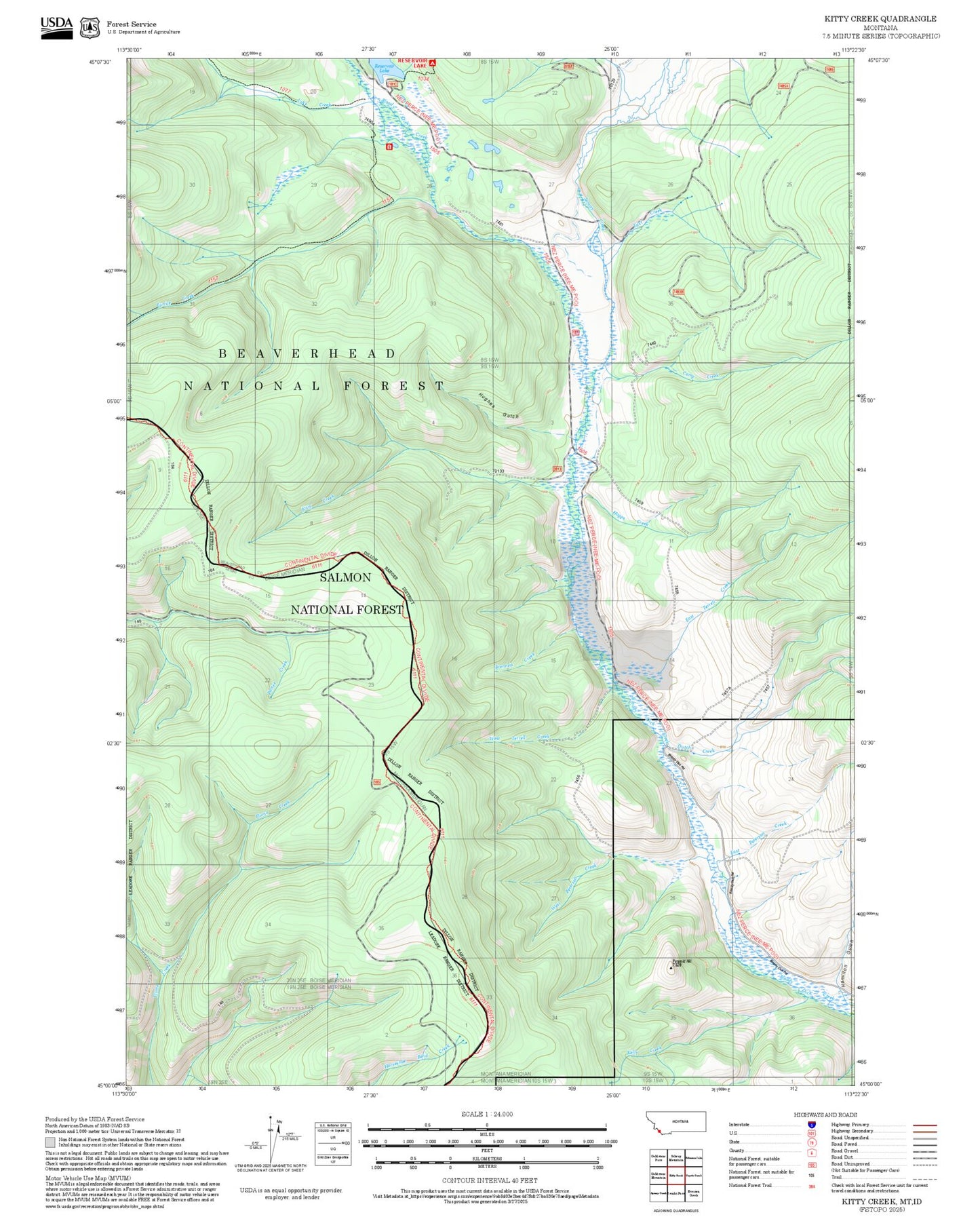 2025 Forest Service Topo Map of Kitty Creek Montana
