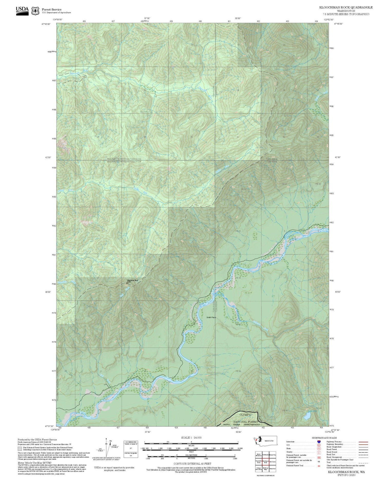 2025 Forest Service Topo Map of Kloochman Rock Washington