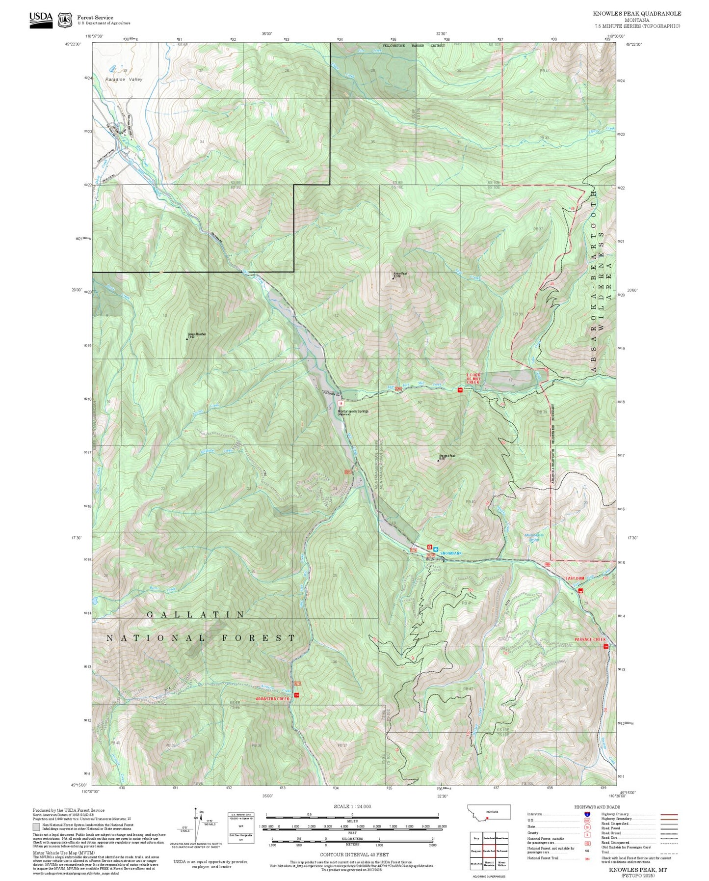 2025 Forest Service Topo Map of Knowles Peak Montana