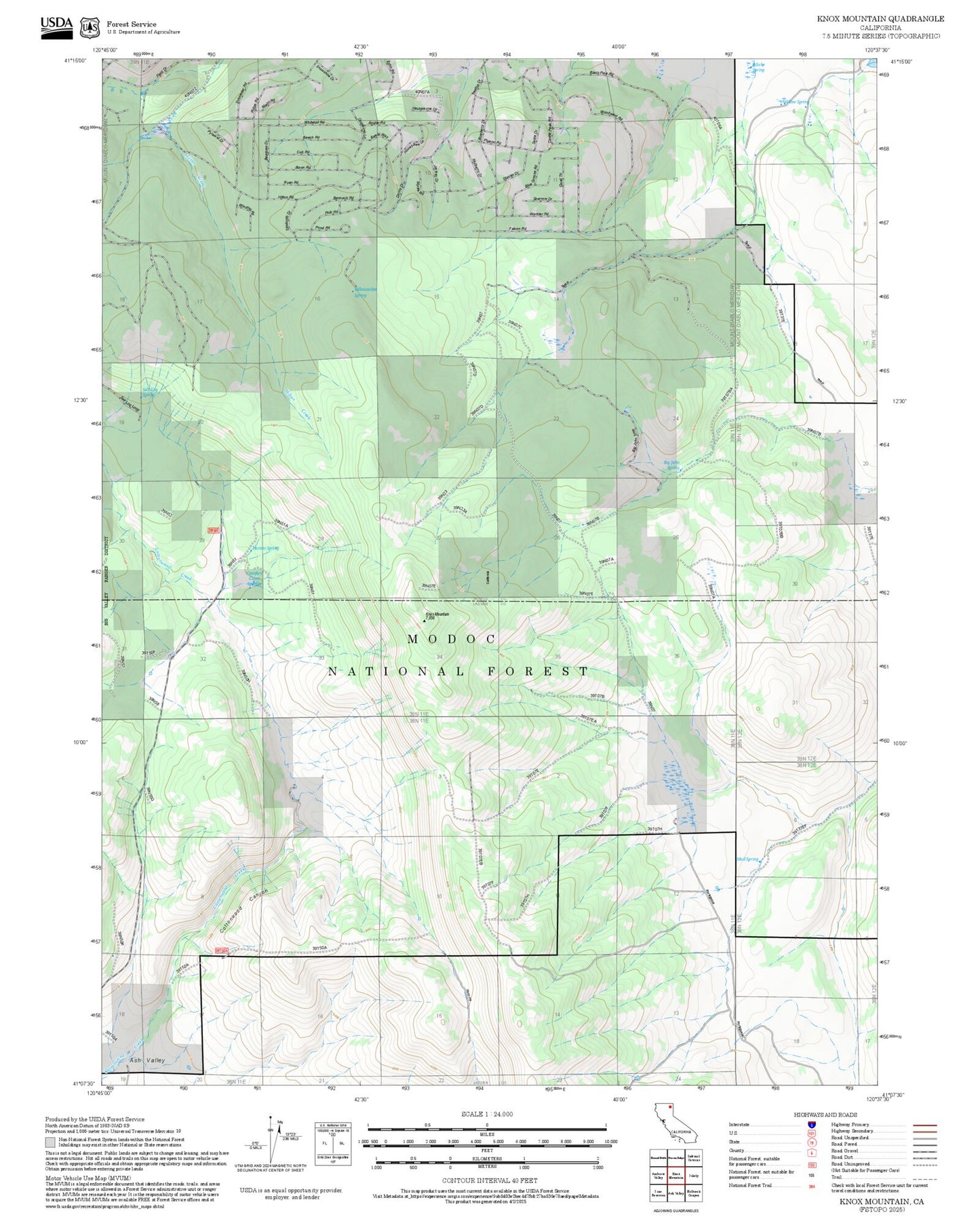 2025 Forest Service Topo Map of Knox Mountain California